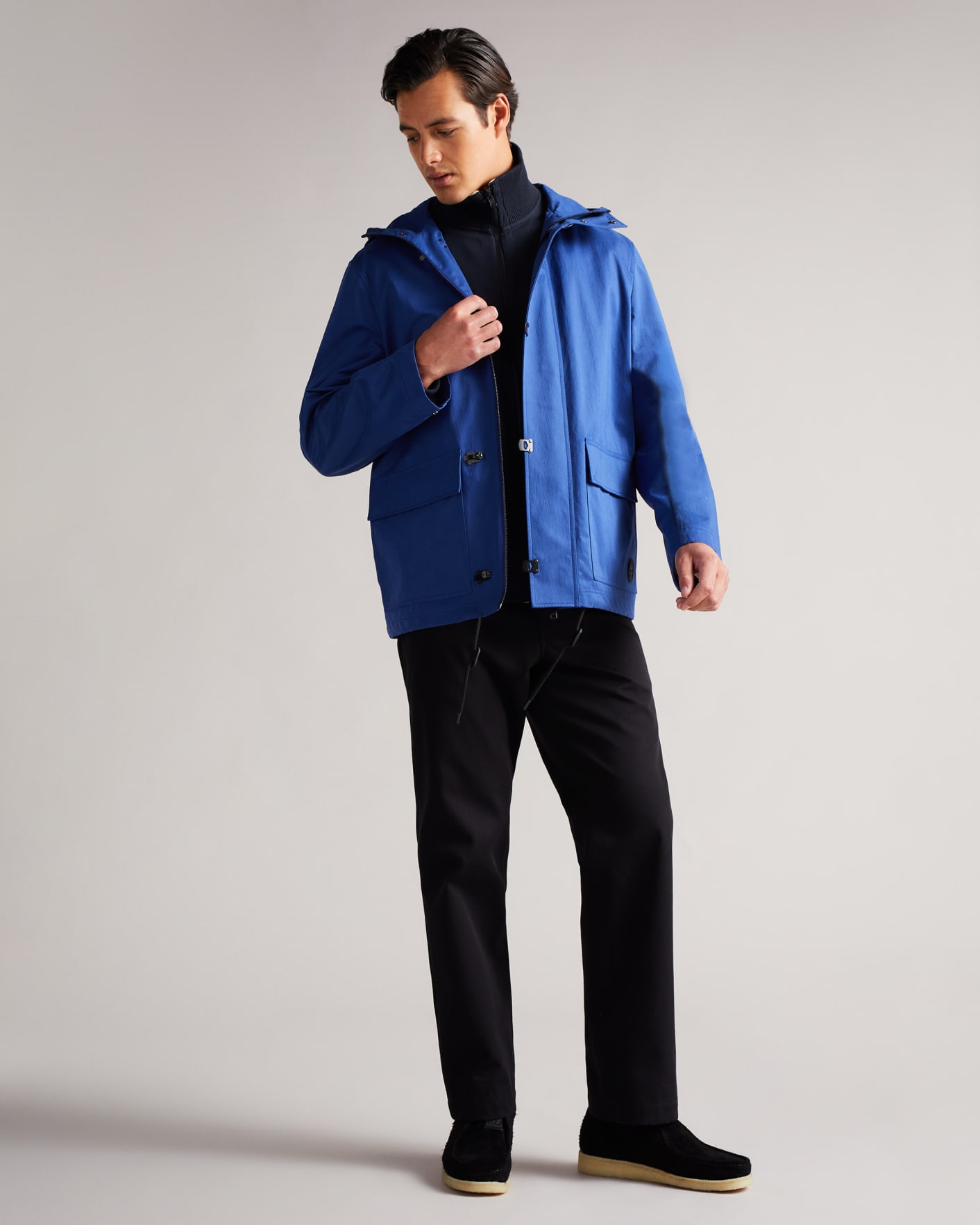 Bright Blue Textured Hooded Jacket Ted Baker