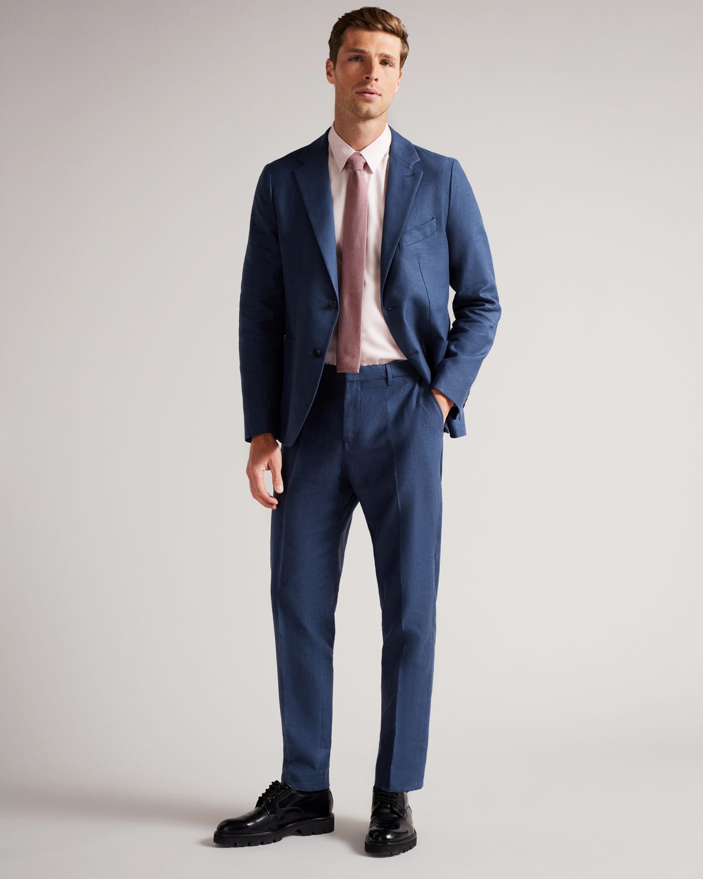 Navy Slim Fit Linen Trousers Ted Baker