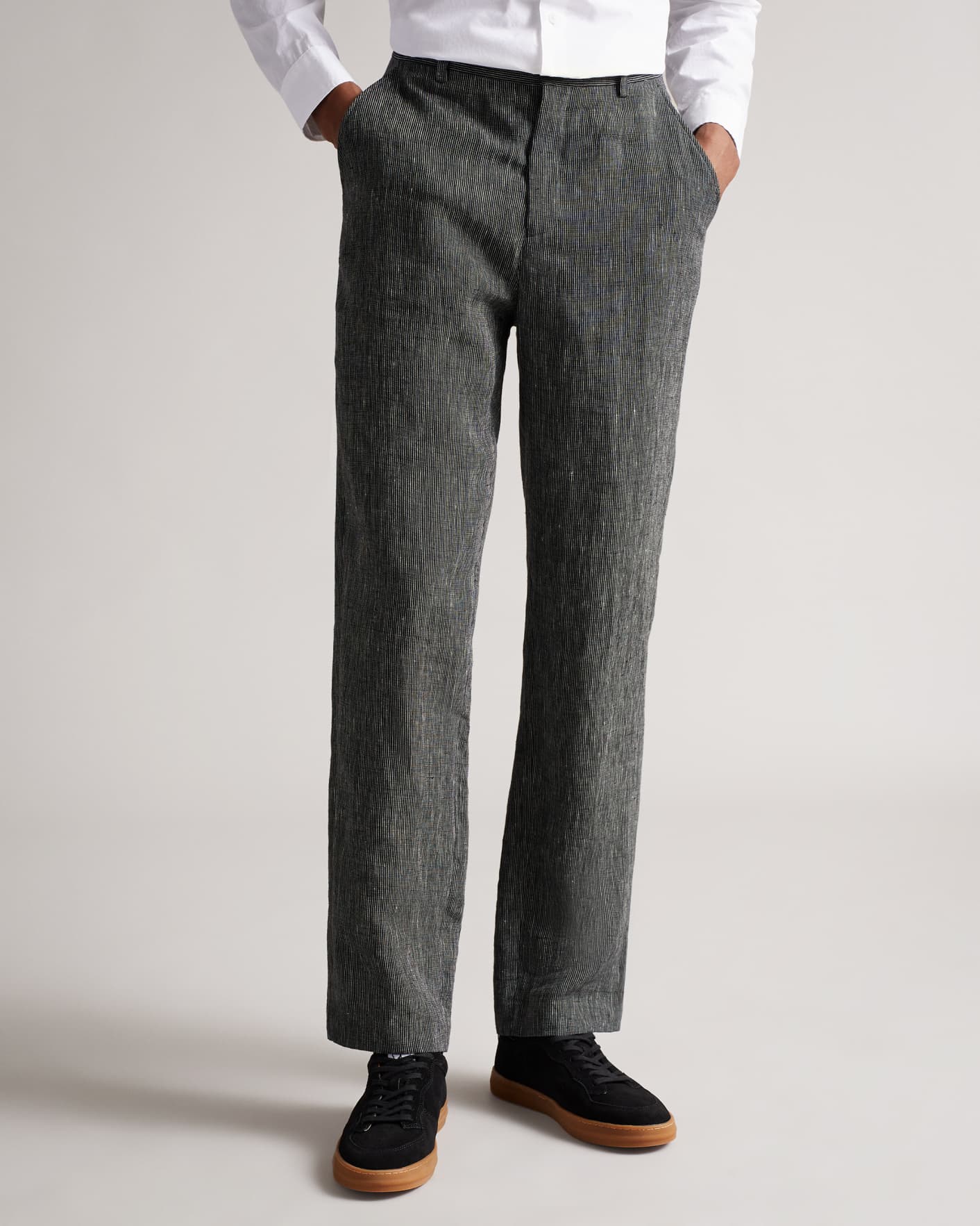 Black Straight Fit Fine Stripe Trousers Ted Baker