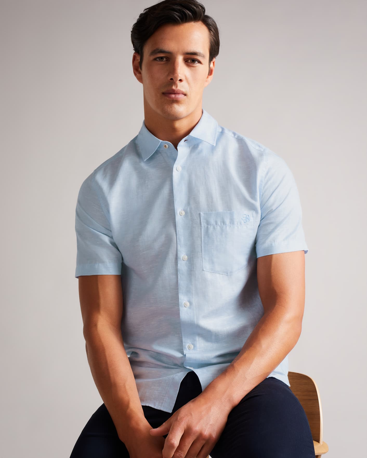 Light Blue Short Sleeve Linen Shirt Ted Baker