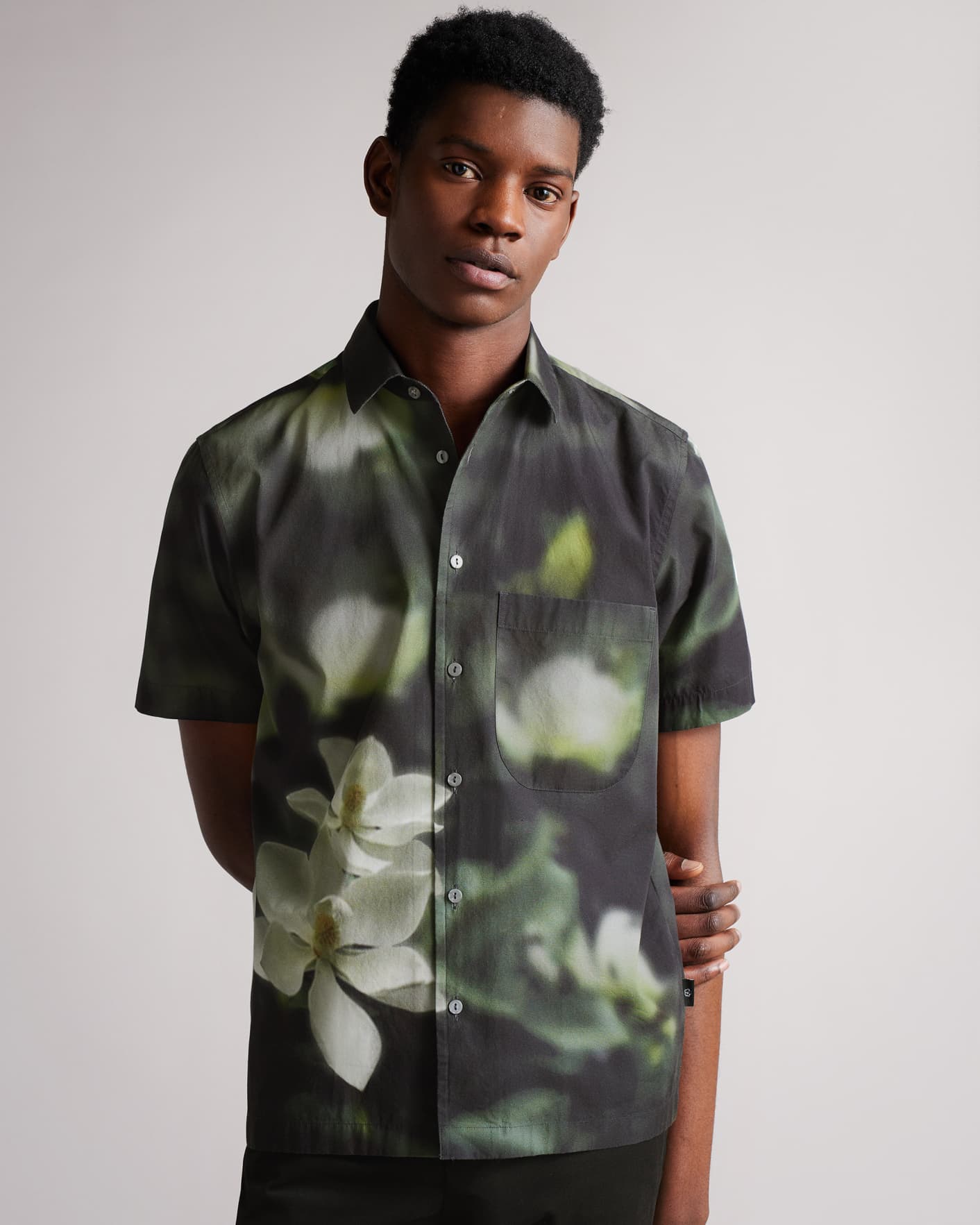 Black Short Sleeve Photographic Floral Print Shirt Ted Baker