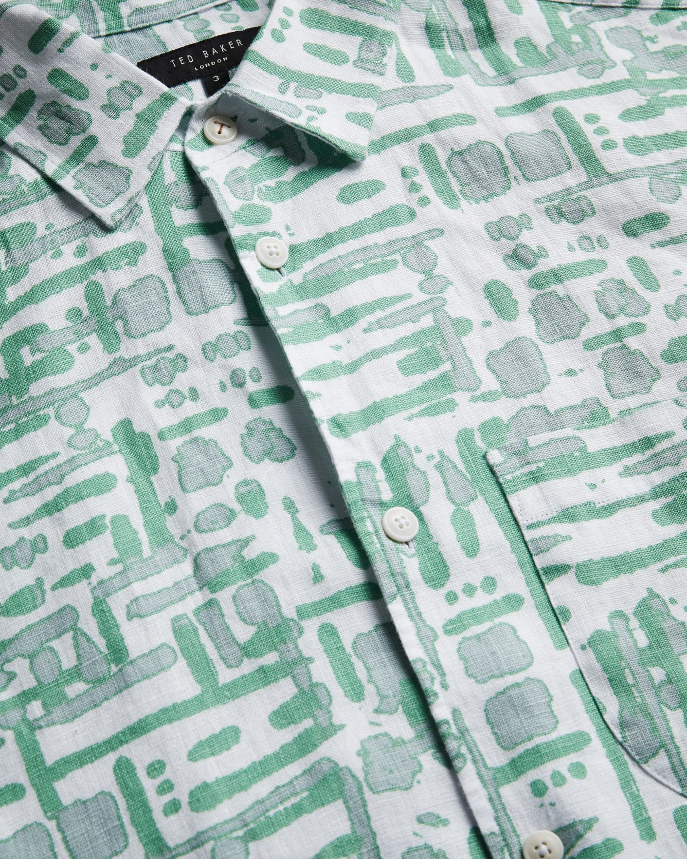 Green Short Sleeve Revere Printed Shirt Ted Baker