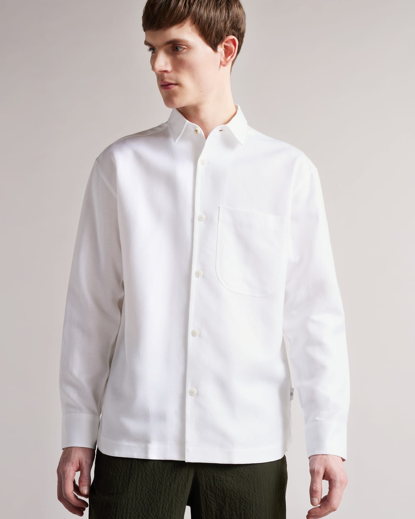 White Long Sleeve Heavy Linen Blend Shirt Ted Baker