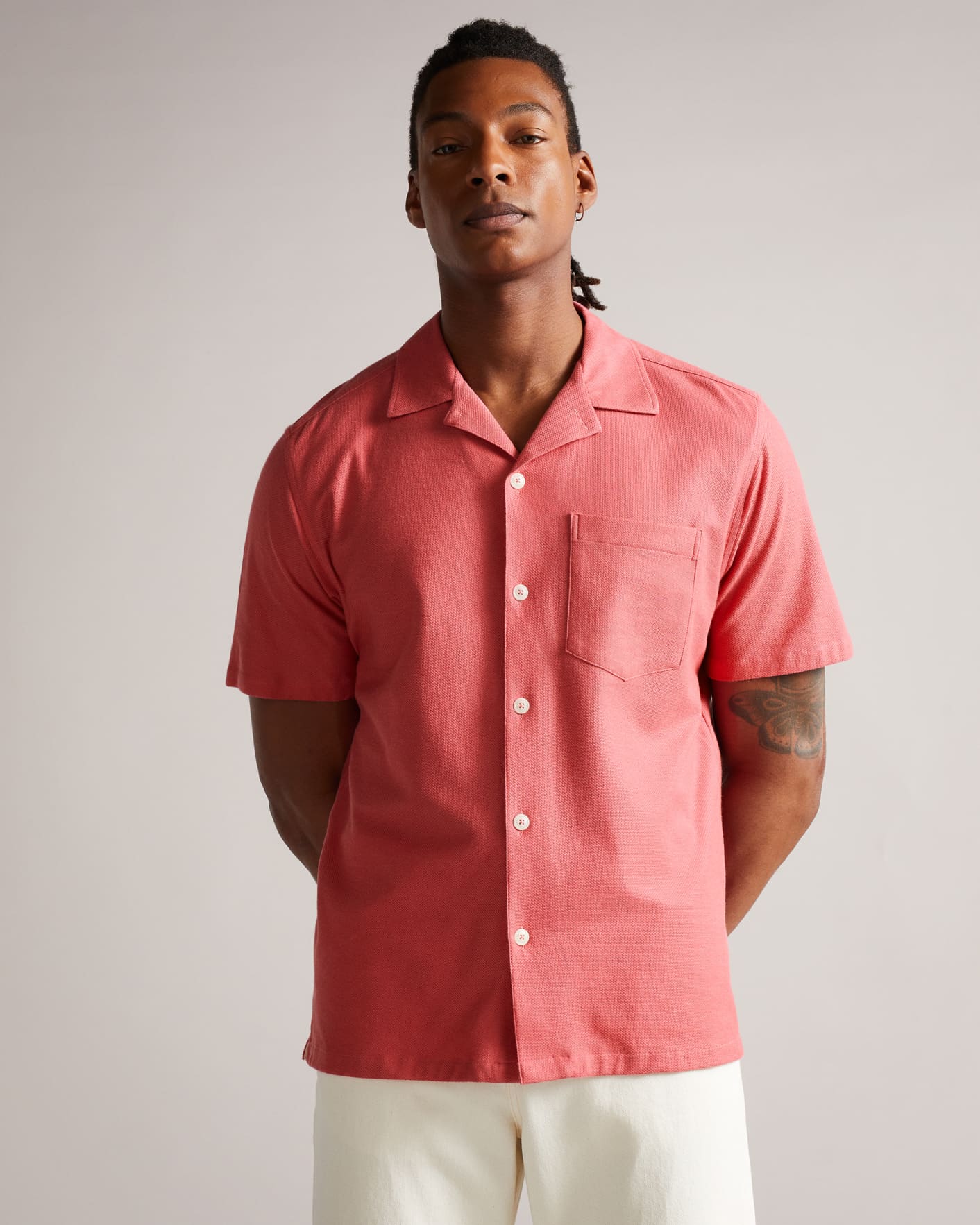 Pink Short Sleeve Jersey Pique Shirt Ted Baker