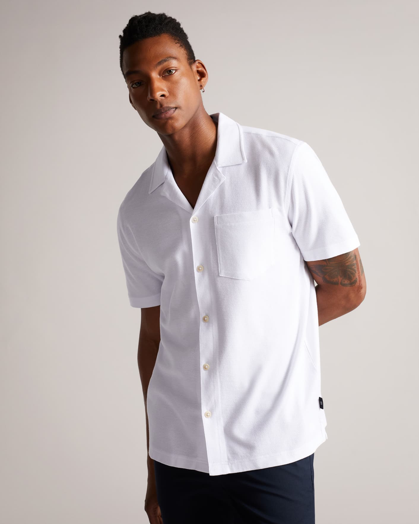 White Short Sleeve Jersey Pique Shirt Ted Baker