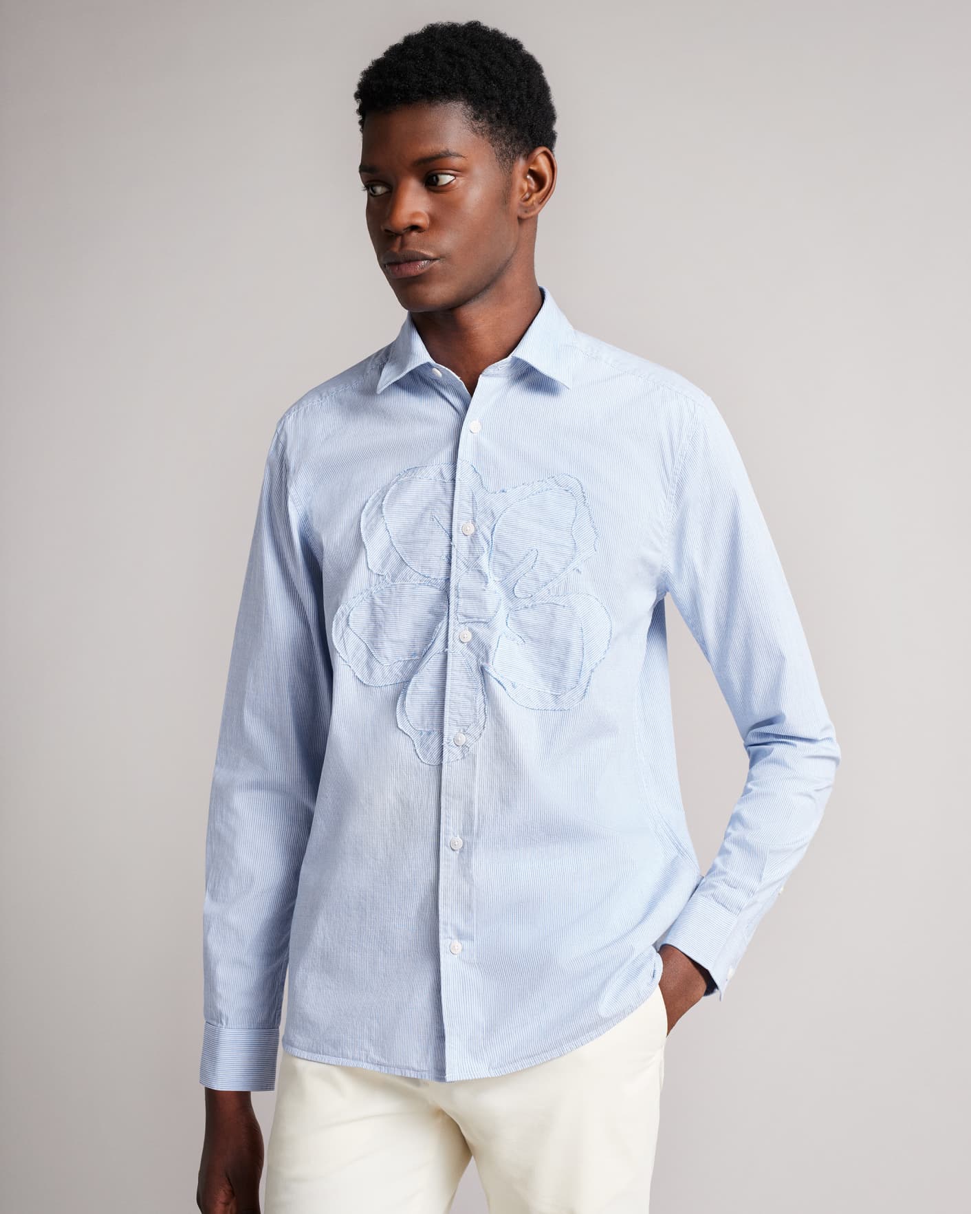 Blue Long Sleeve Striped Shirt With Magnolia Detail Ted Baker