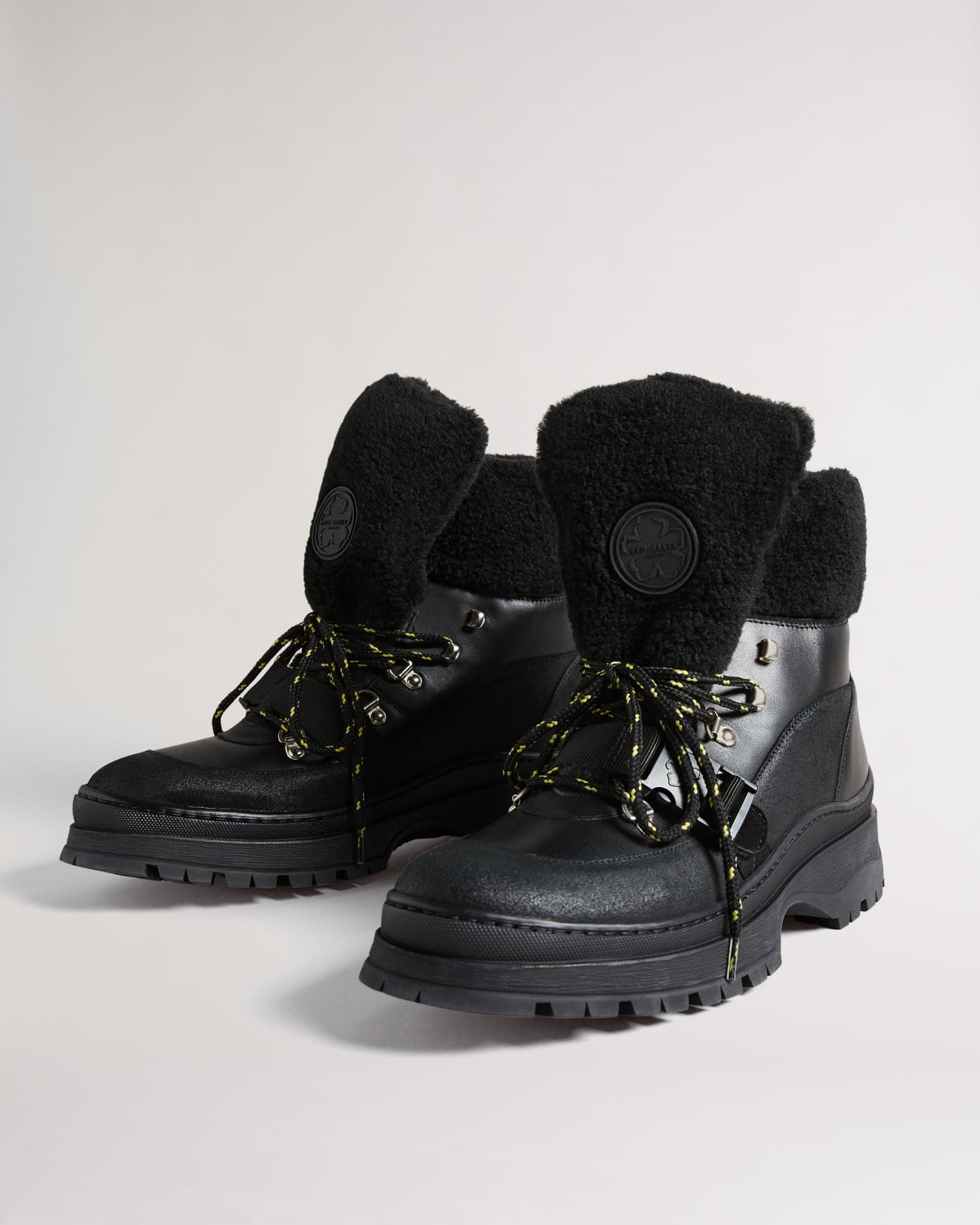 Black Padded Hiker Boot with Clip Strap Ted Baker