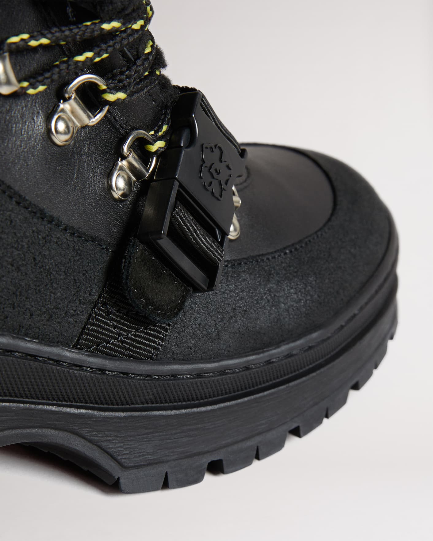 Black Padded Hiker Boot with Clip Strap Ted Baker
