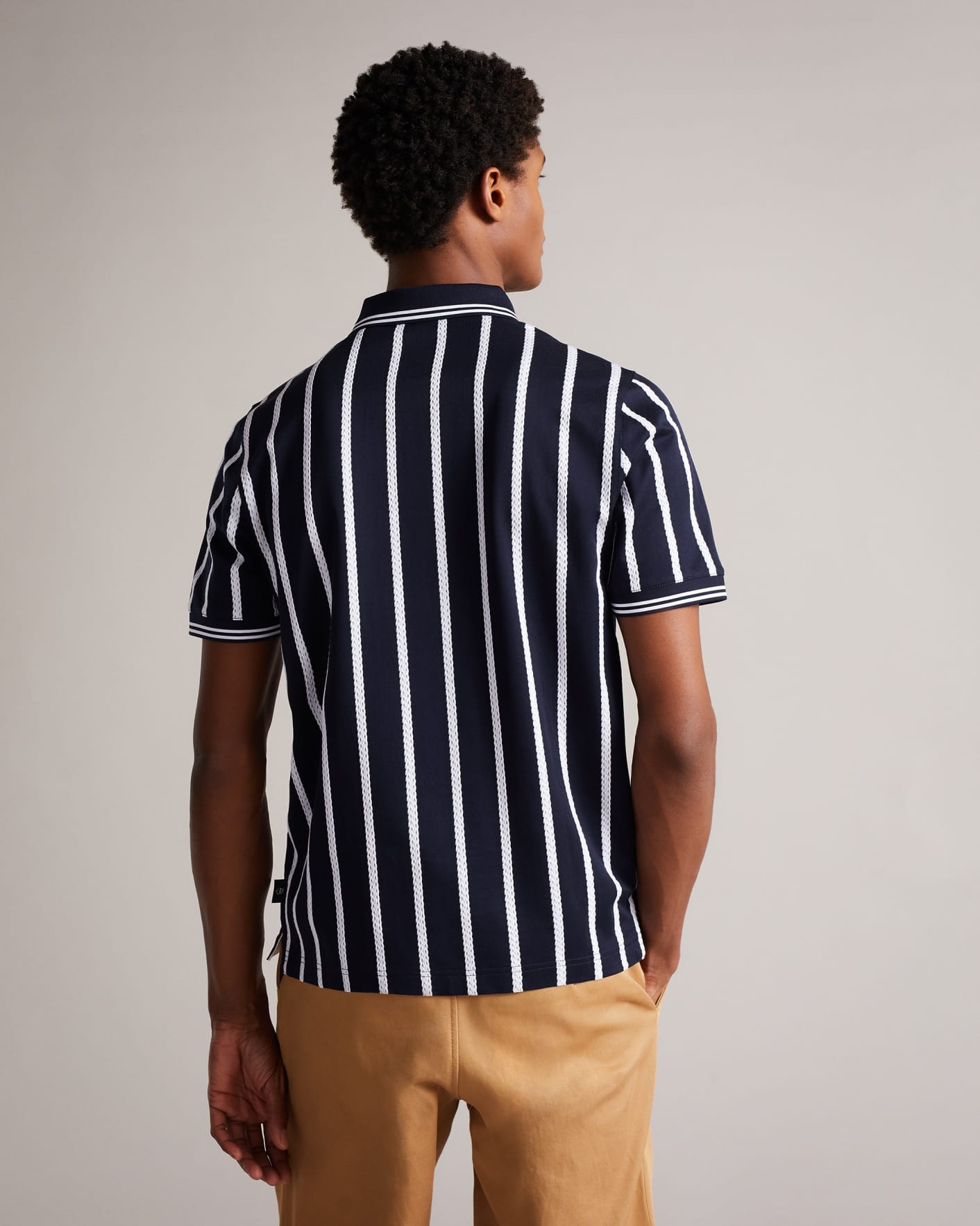 Navy Short Sleeve Striped Polo Shirt Ted Baker
