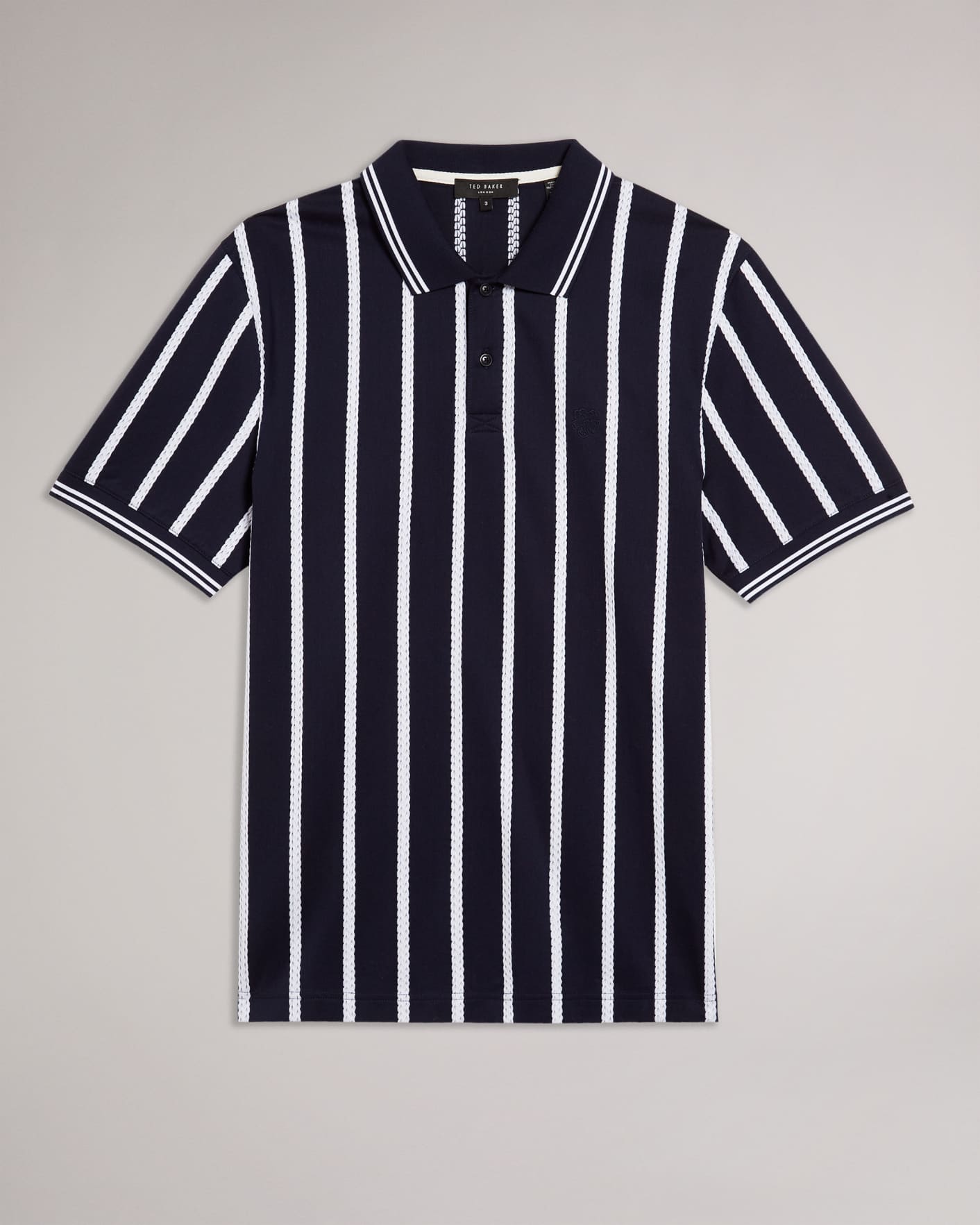 Navy Short Sleeve Striped Polo Shirt Ted Baker