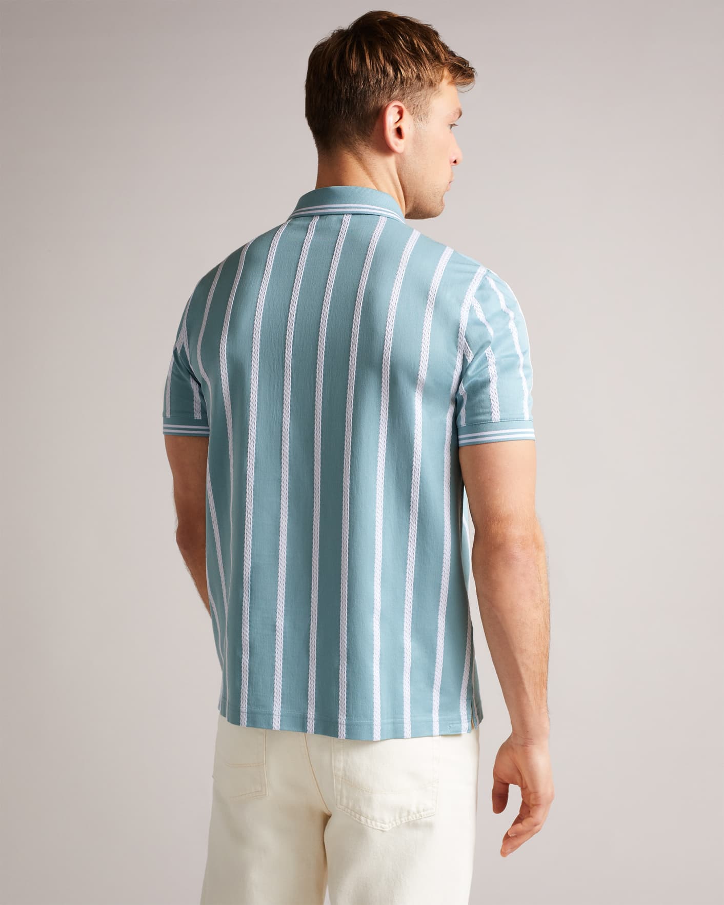 Pale Blue Short Sleeve Striped Polo Shirt Ted Baker