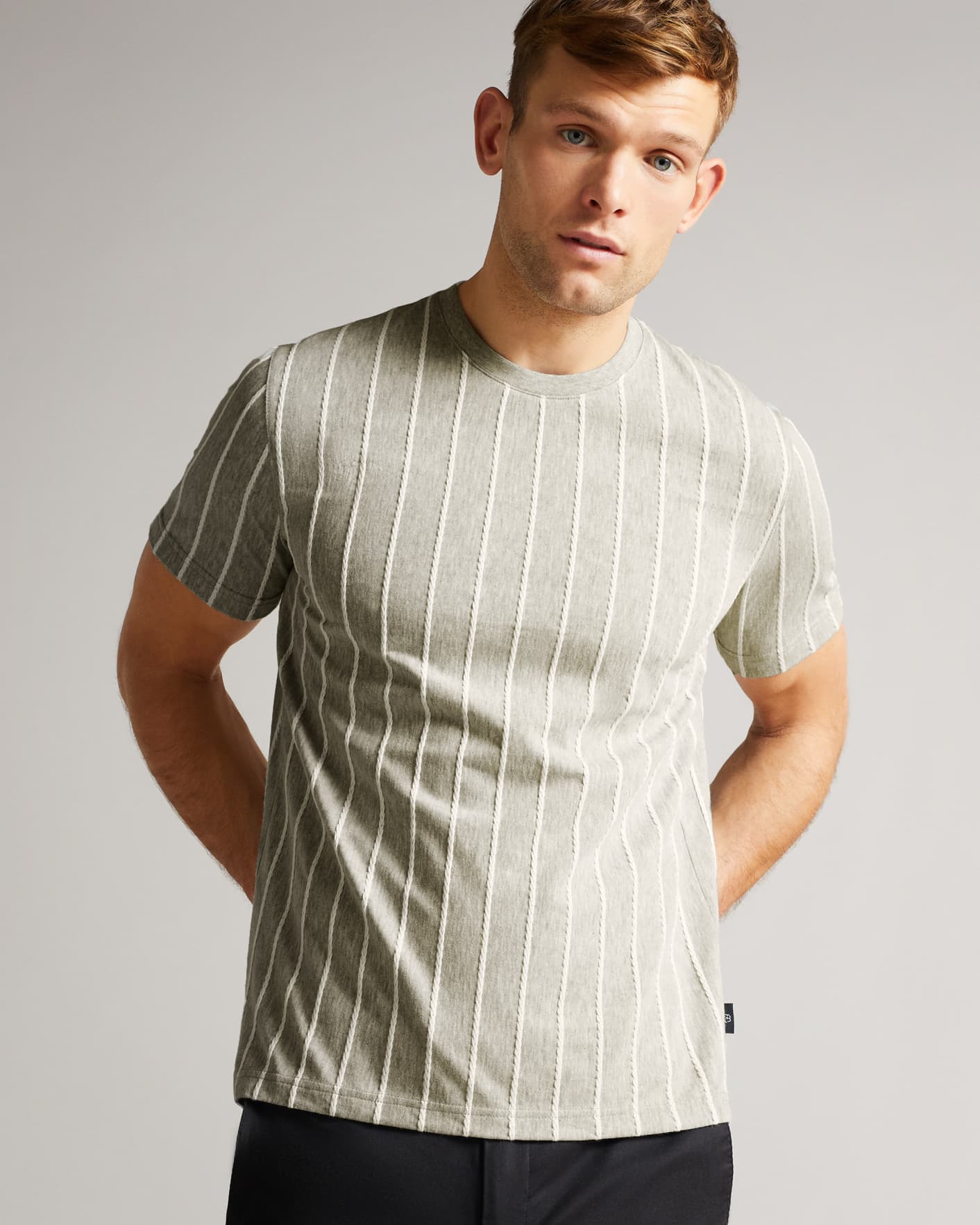 Grey-Marl Short Sleeve Striped T Shirt Ted Baker