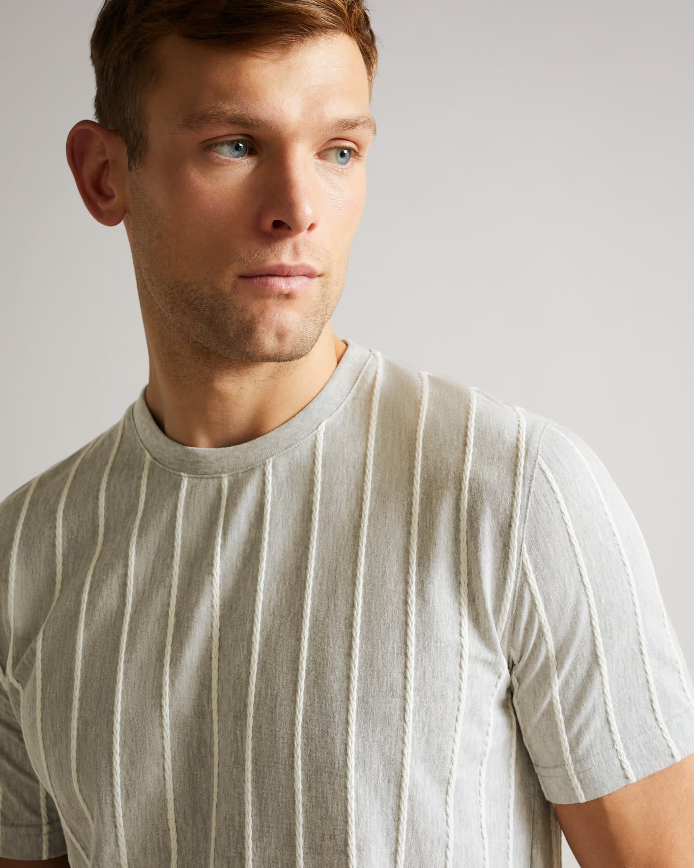 Grey-Marl Short Sleeve Striped T Shirt Ted Baker