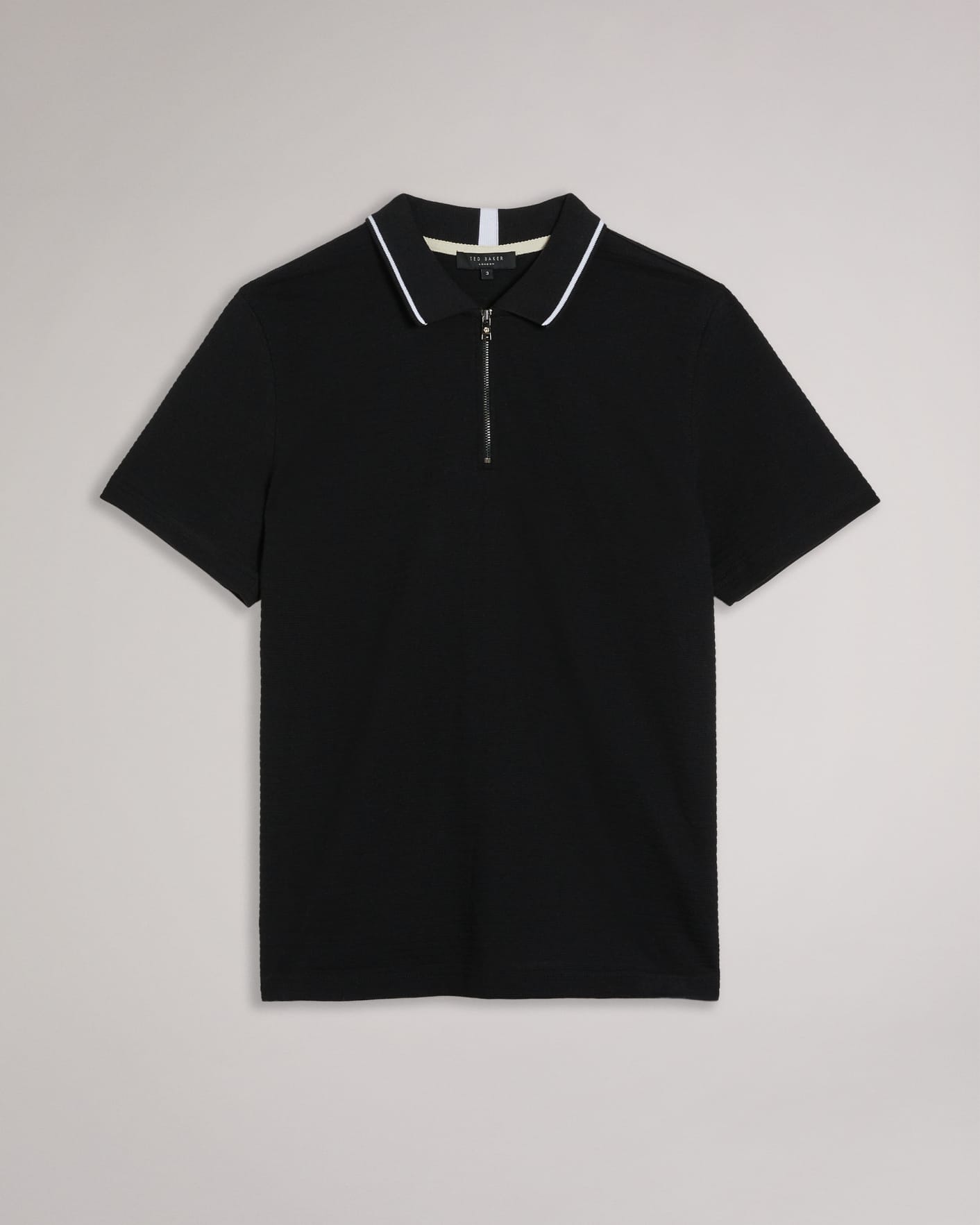 Black Short Sleeve Textured Zip Polo Shirt Ted Baker