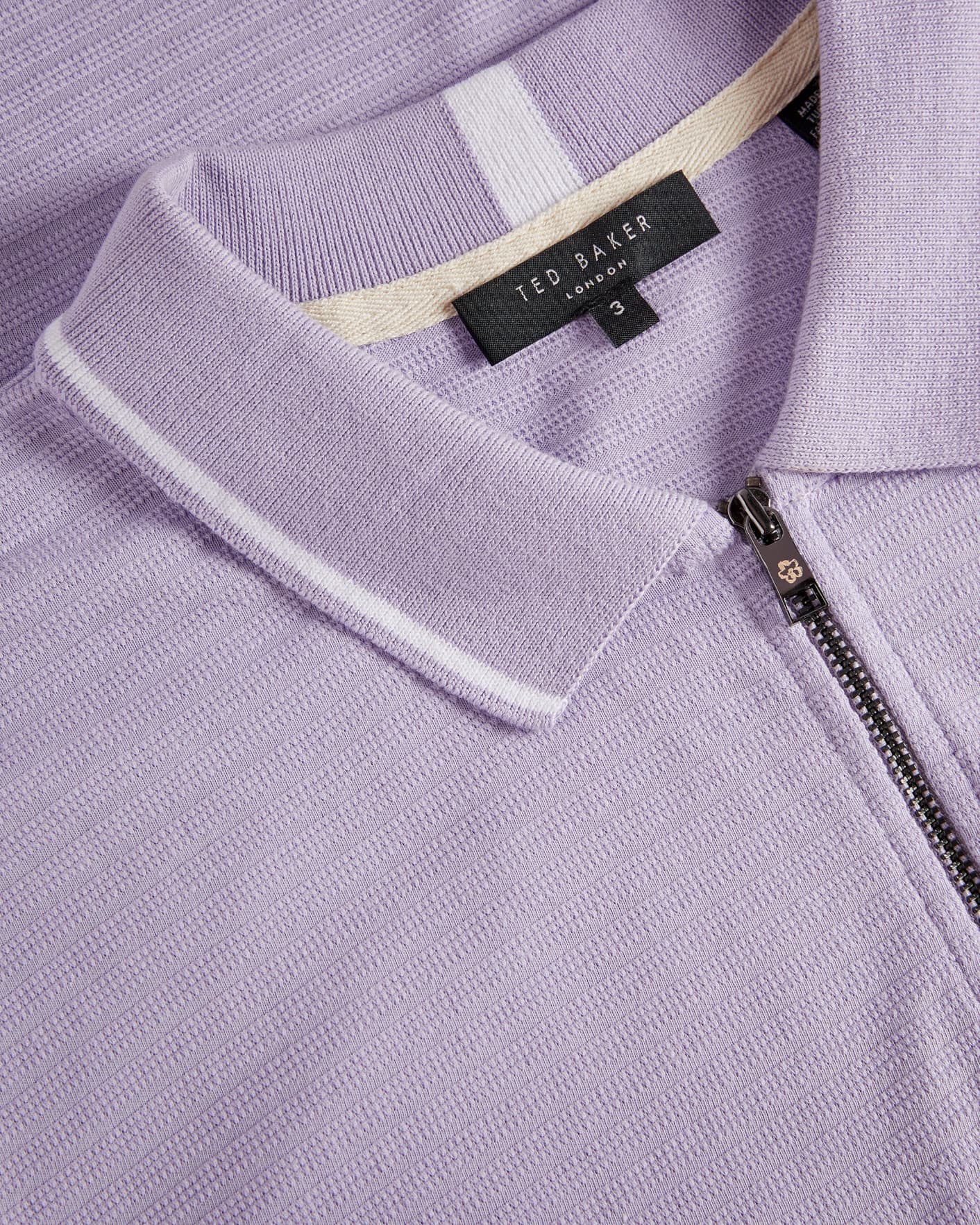 Light Purple Short Sleeve Textured Zip Polo Shirt Ted Baker