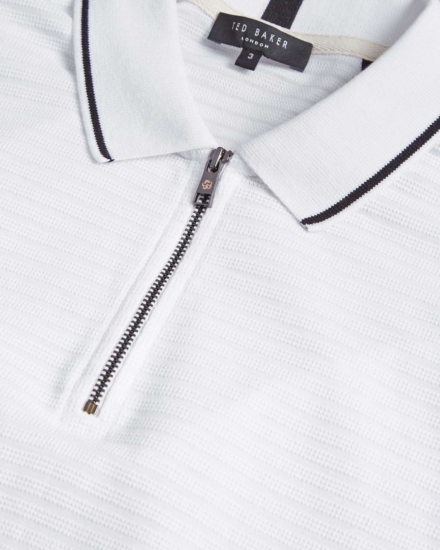 WHITE Short Sleeve Textured Zip Polo Shirt Ted Baker