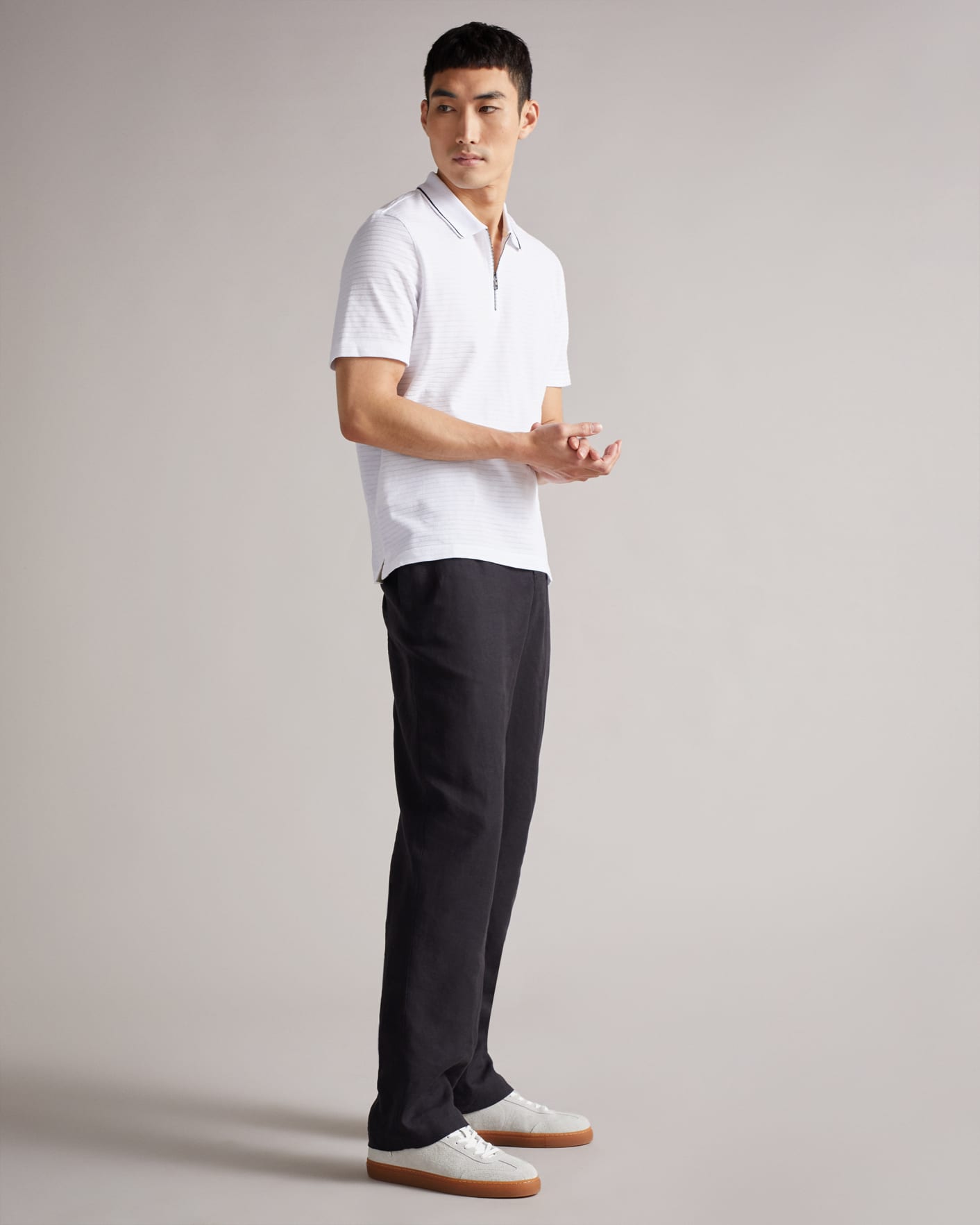 WHITE Short Sleeve Textured Zip Polo Shirt Ted Baker