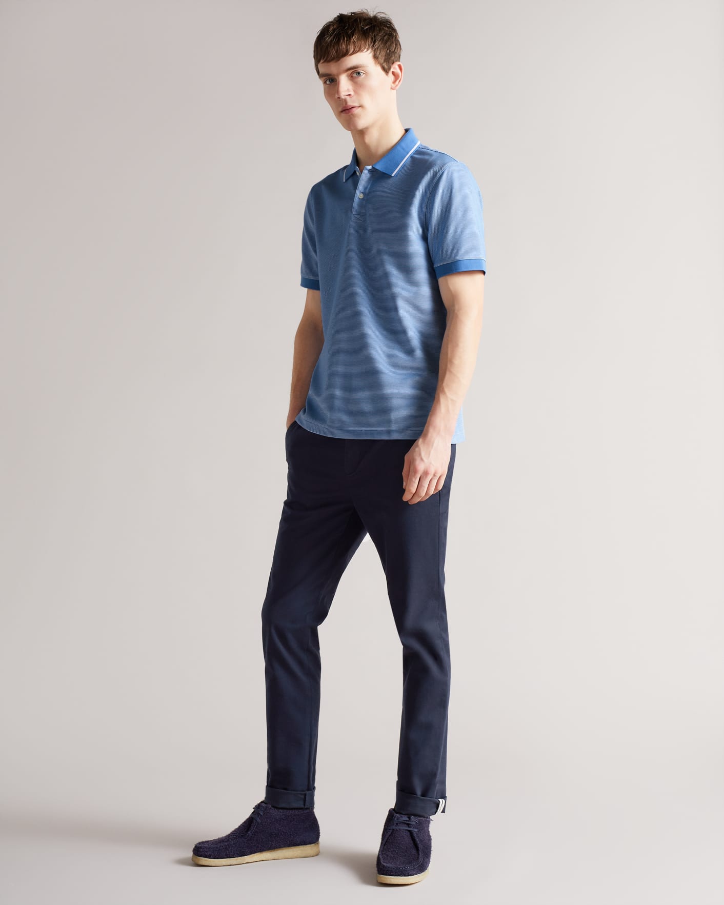 Blue Short Sleeve Striped Polo Shirt Ted Baker