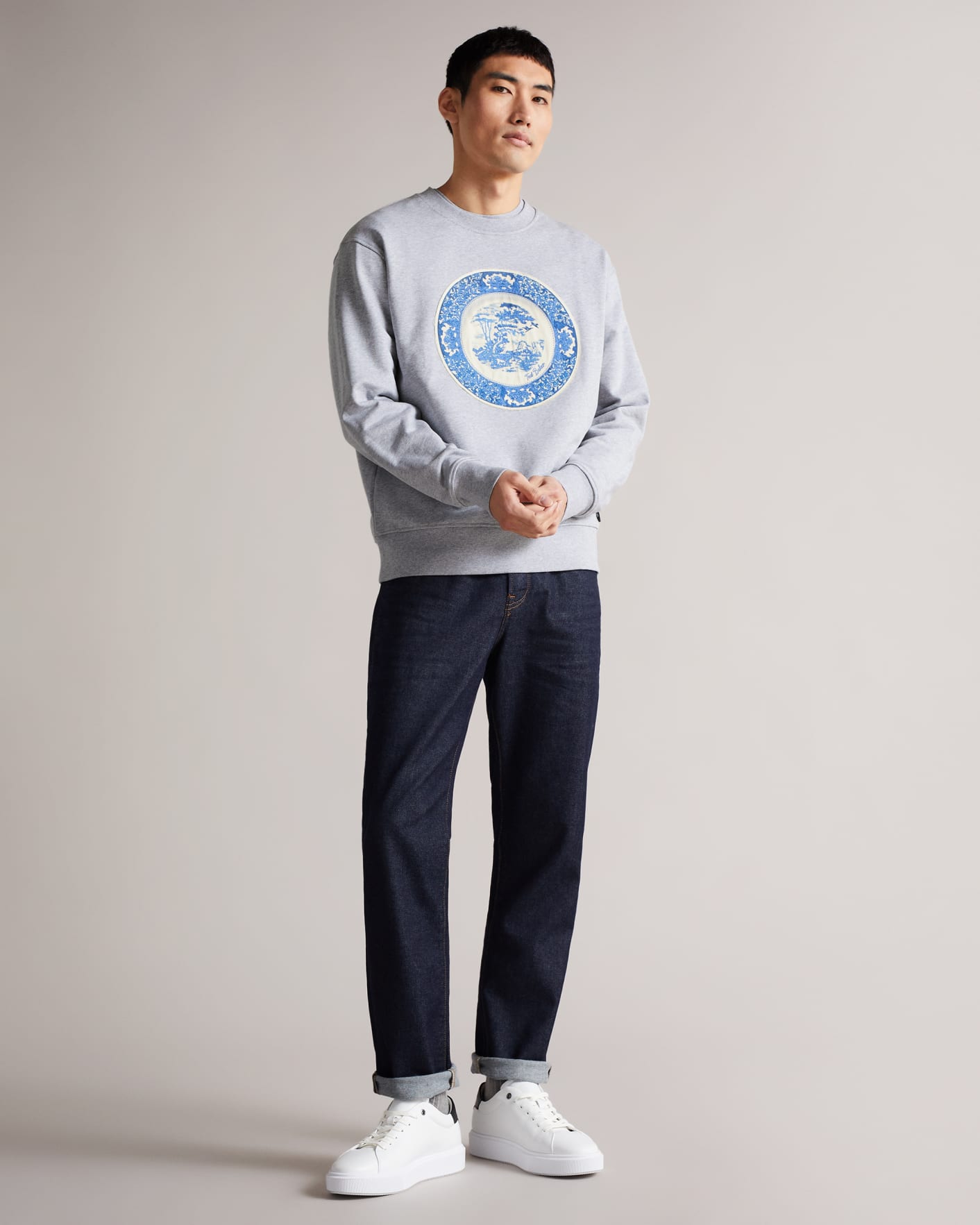 Grey-Marl Oversized Graphic Sweatshirt Ted Baker