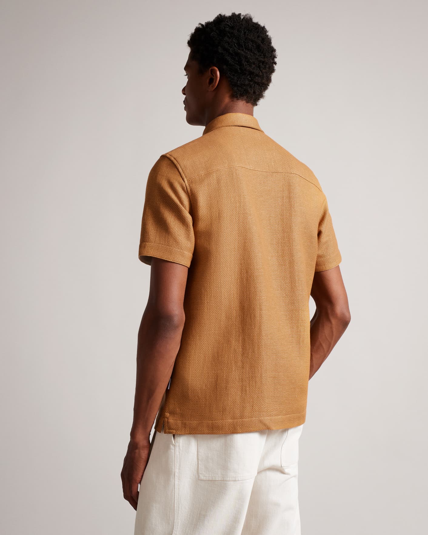 Brown-Tan Short Sleeve Revere Texture Shirt Ted Baker