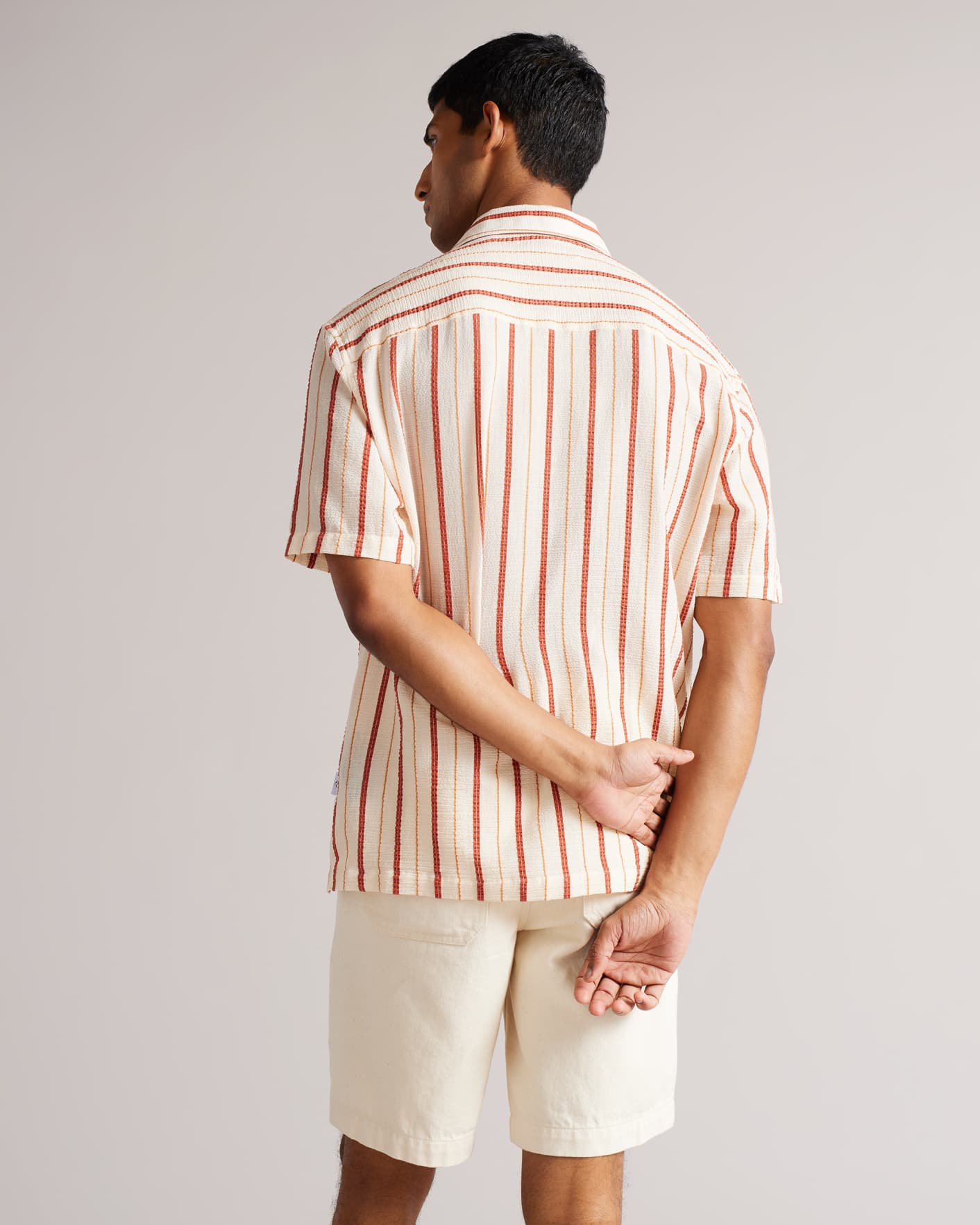 Dark Orange Short Sleeve Seersucker Stripe Shirt Ted Baker