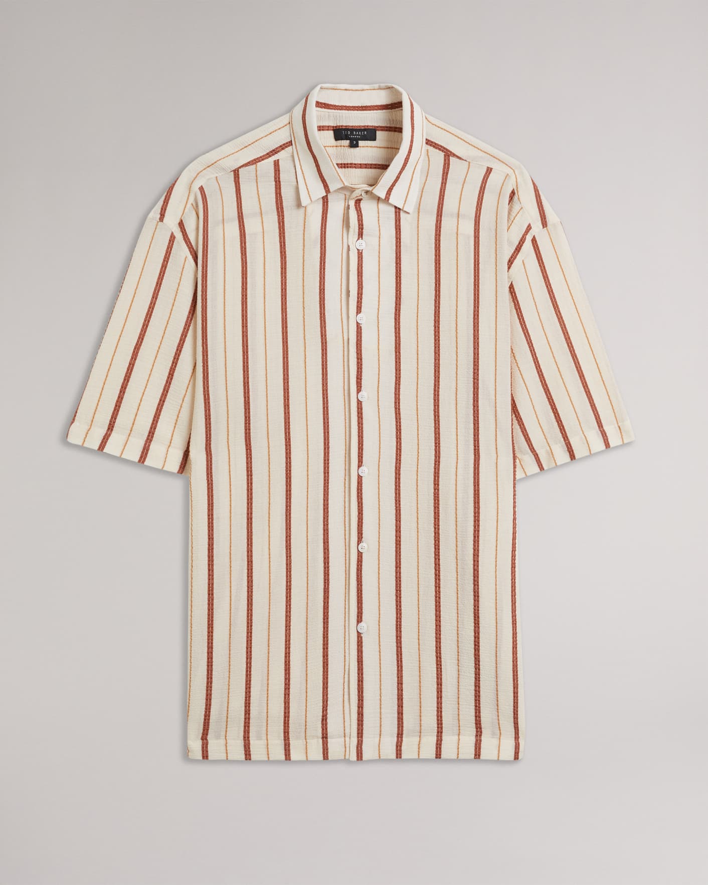 Dark Orange Short Sleeve Seersucker Stripe Shirt Ted Baker