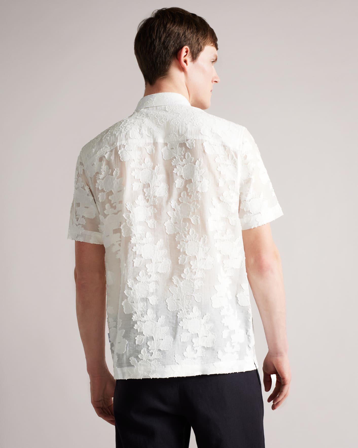 White Short Sleeve Floral Applique Shirt Ted Baker
