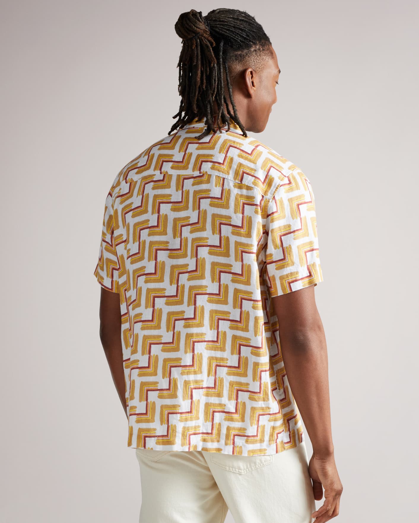Orange Short Sleeve Retro Geometric Print Shirt Ted Baker