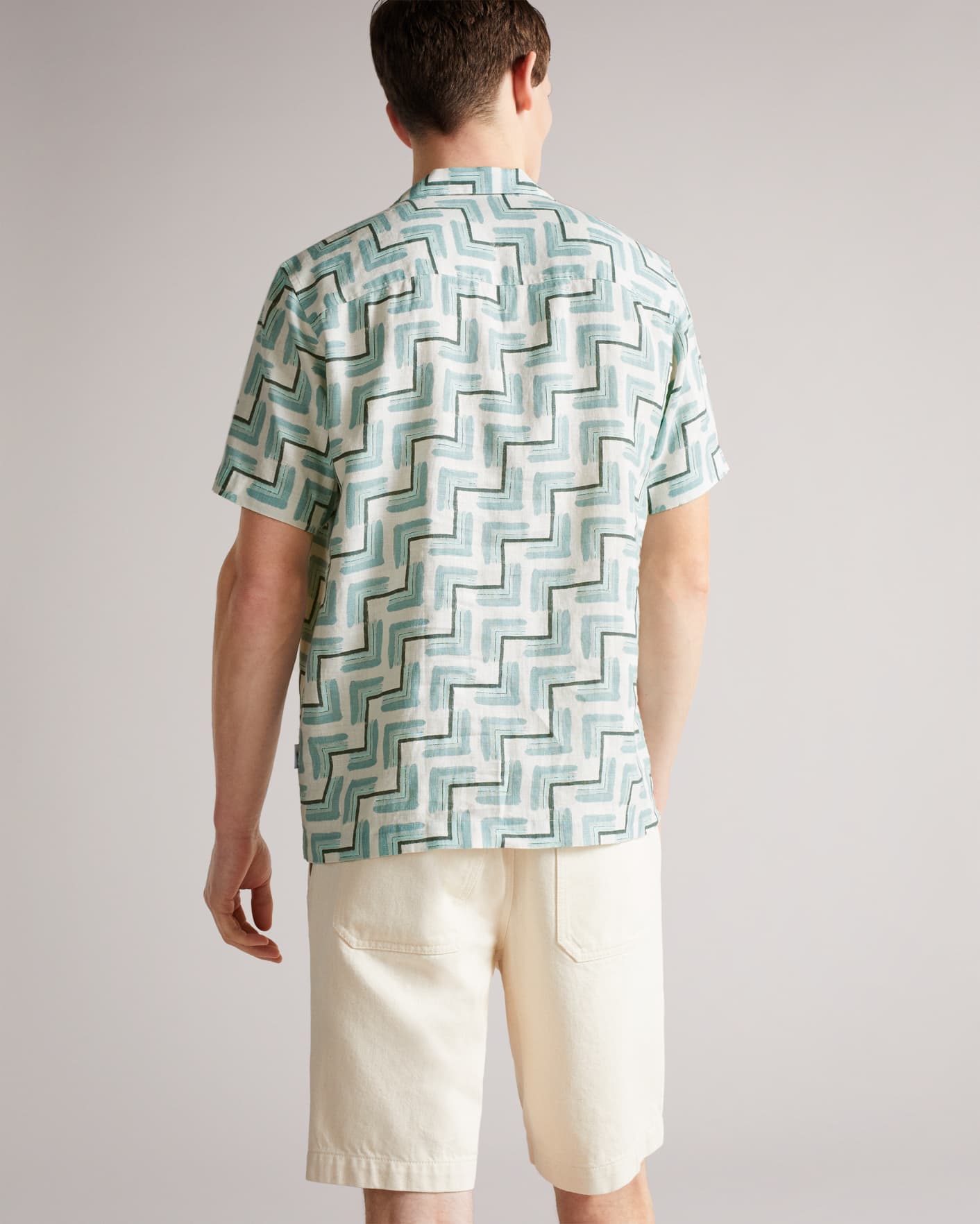 Sky Blue Short Sleeve Retro Geometric Print Shirt Ted Baker