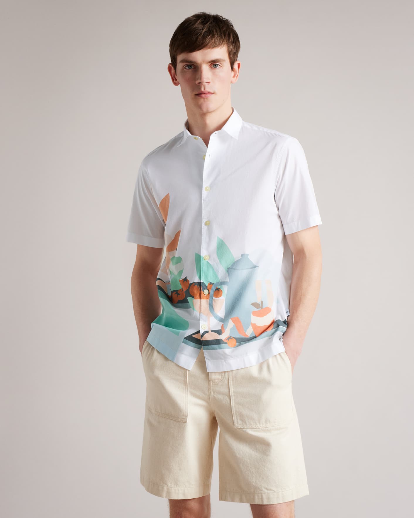 White Short Sleeve Placement Print Shirt Ted Baker
