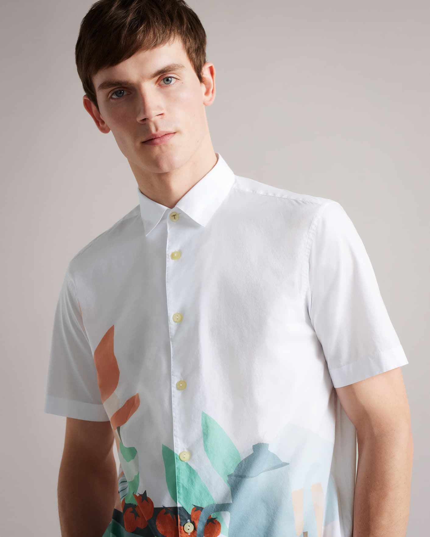 White Short Sleeve Placement Print Shirt Ted Baker