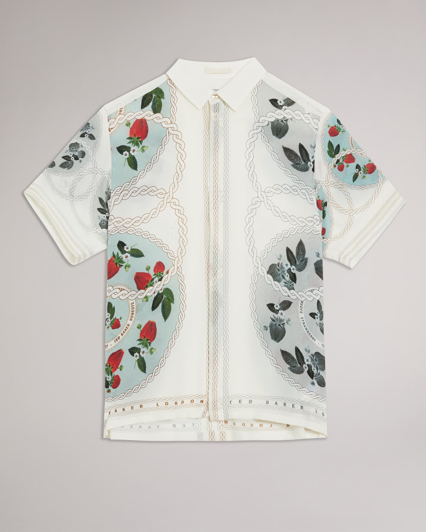White Short Sleeve Placement Fruit Print Shirt Ted Baker