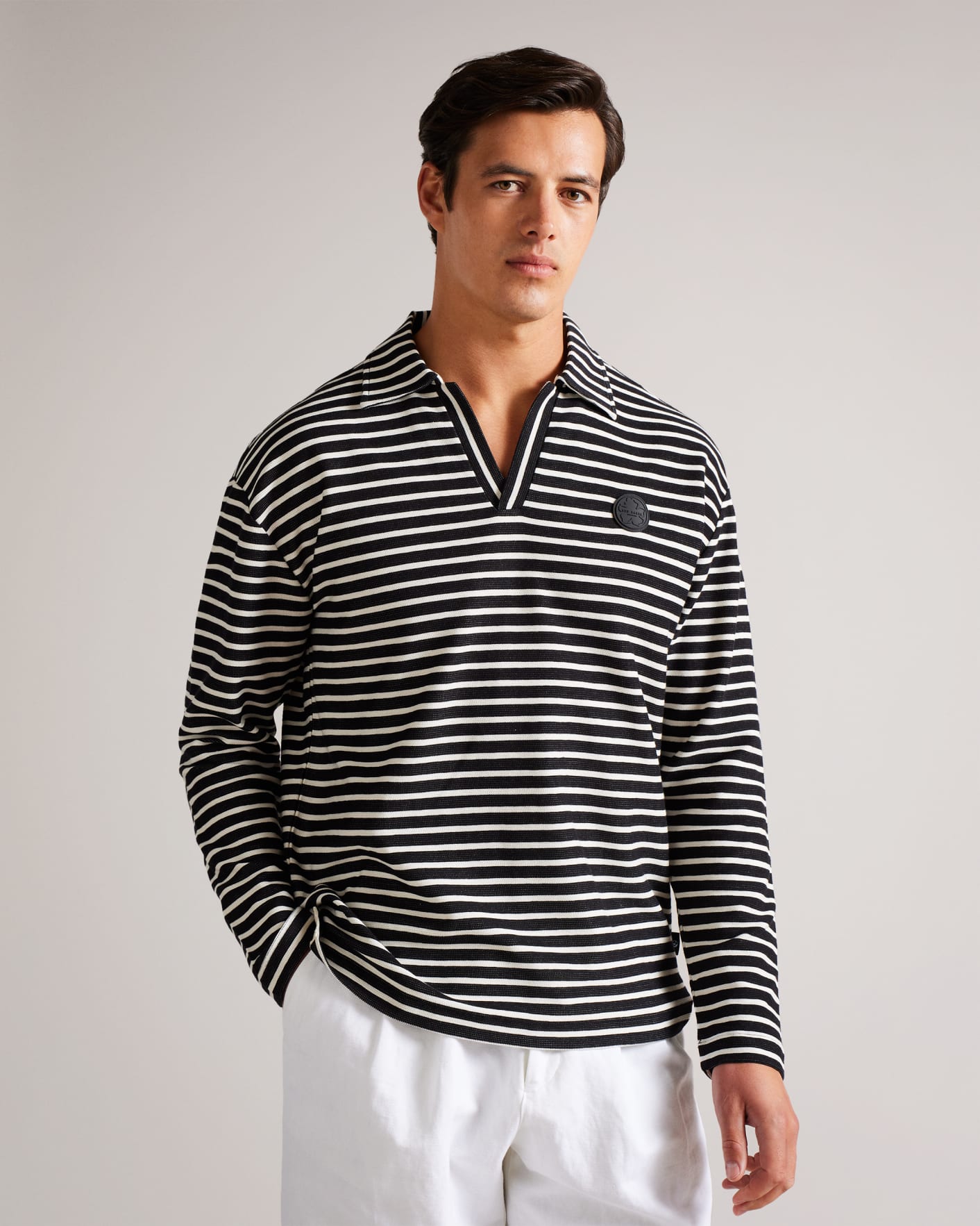 Black Long Sleeve Striped Polo Ted Baker