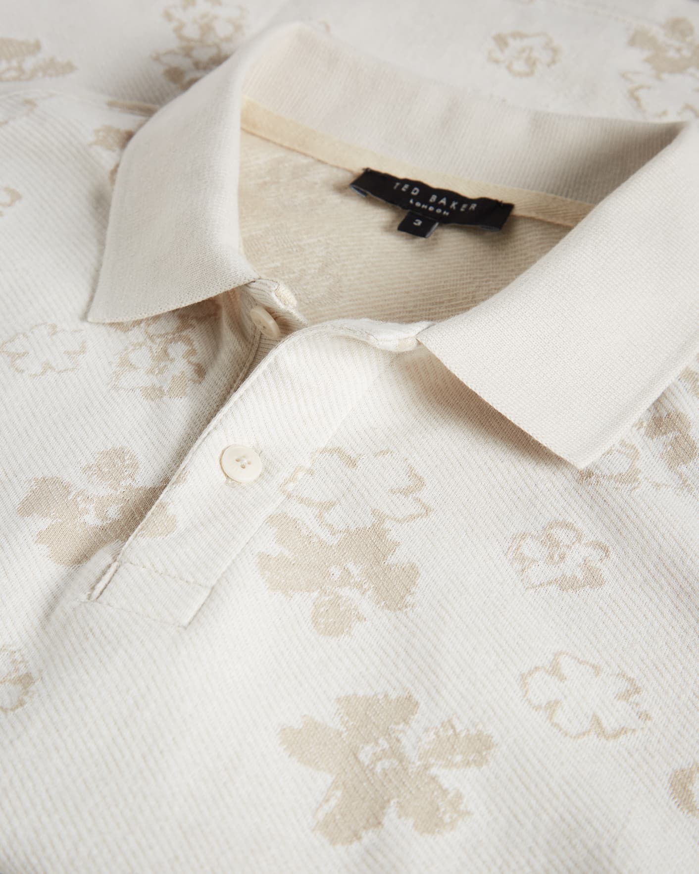 Ecru Short Sleeve Flower Jacquard Polo Shirt Ted Baker