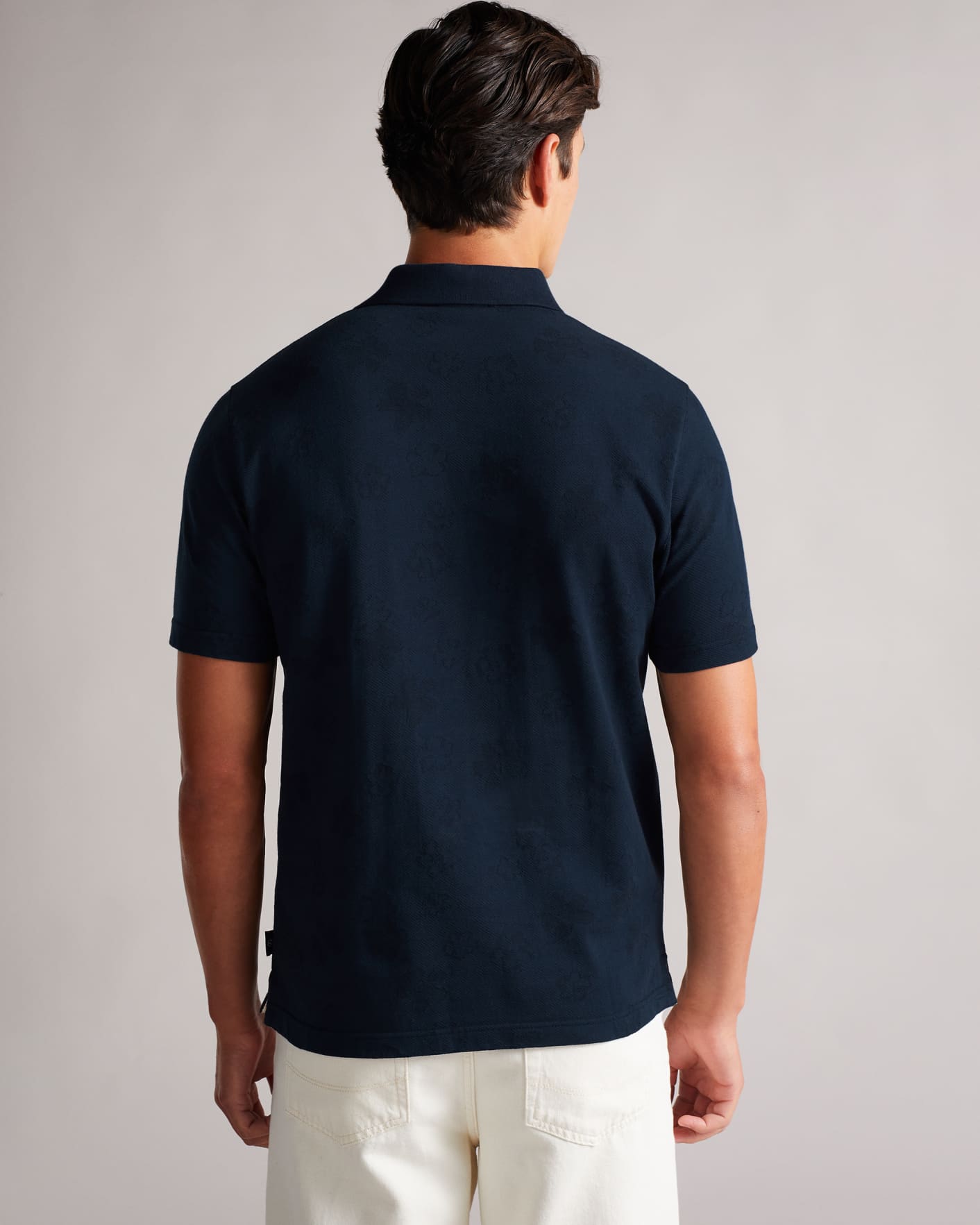Navy Short Sleeve Flower Jacquard Polo Shirt Ted Baker