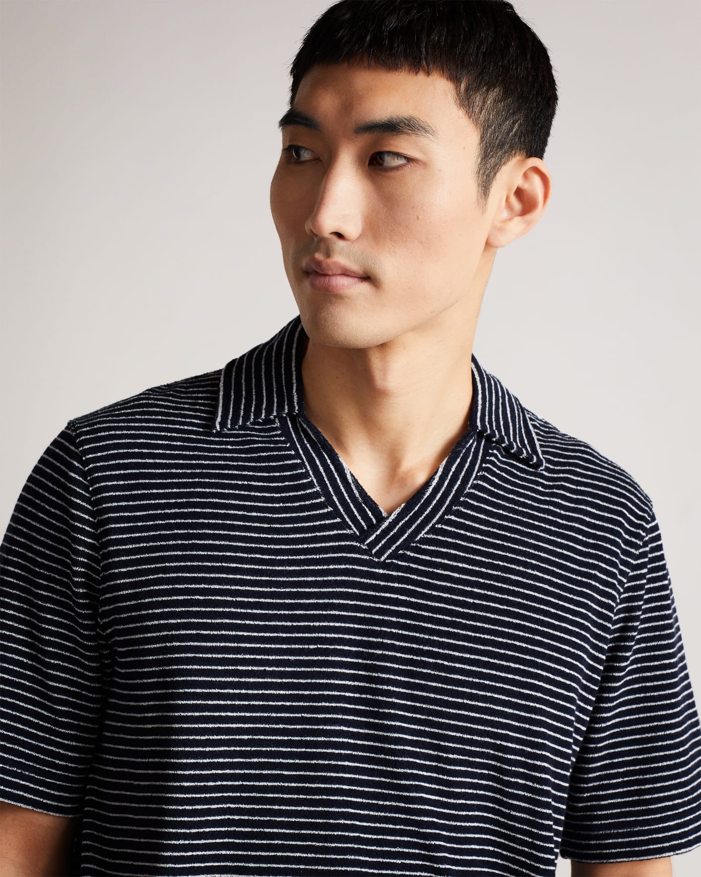 Navy Short Sleeve Striped Towelling Polo Ted Baker