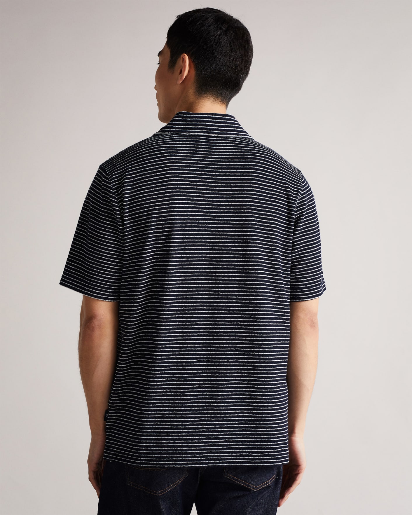 Navy Short Sleeve Striped Towelling Polo Ted Baker