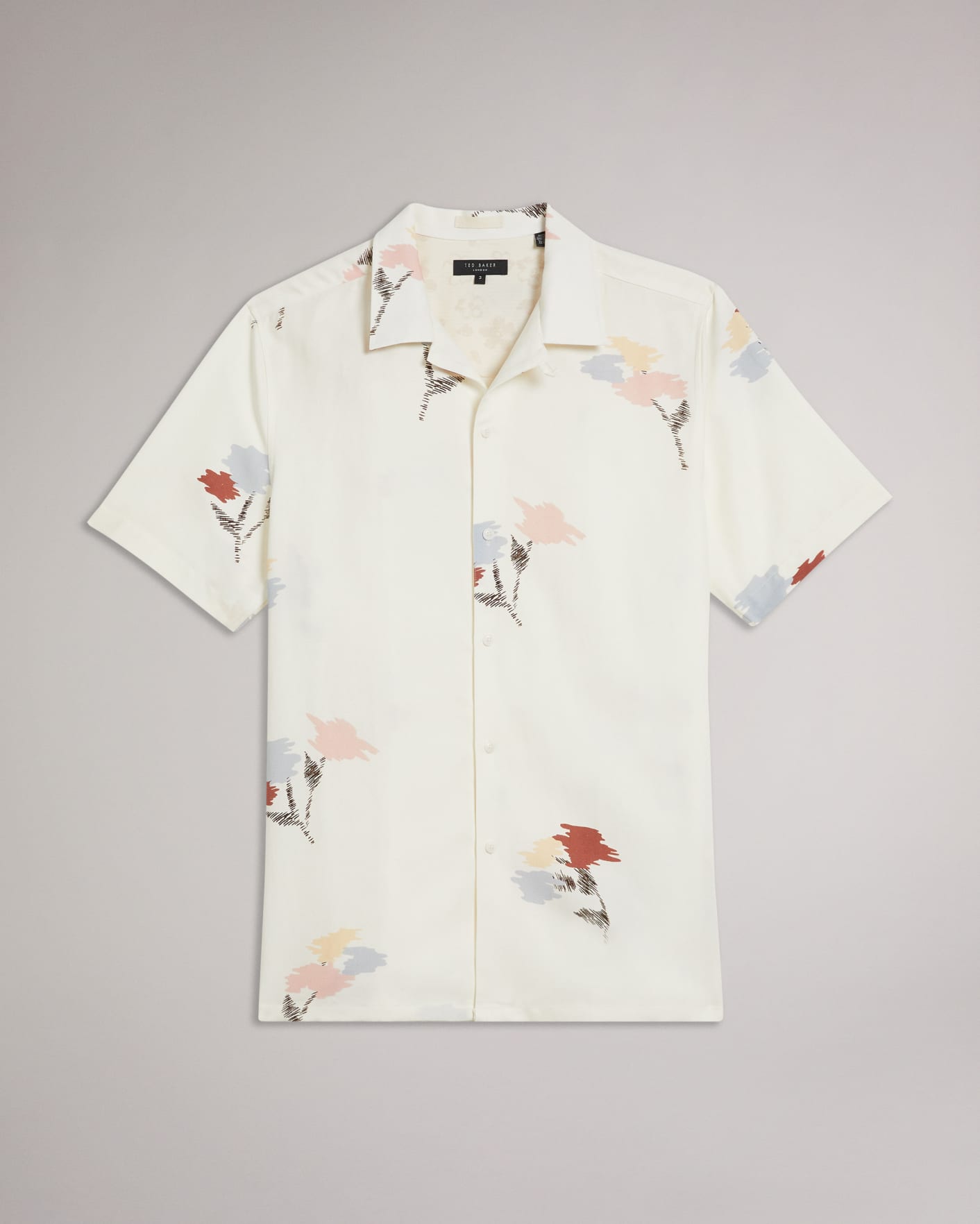 White Short Sleeve Floral Printed Shirt Ted Baker