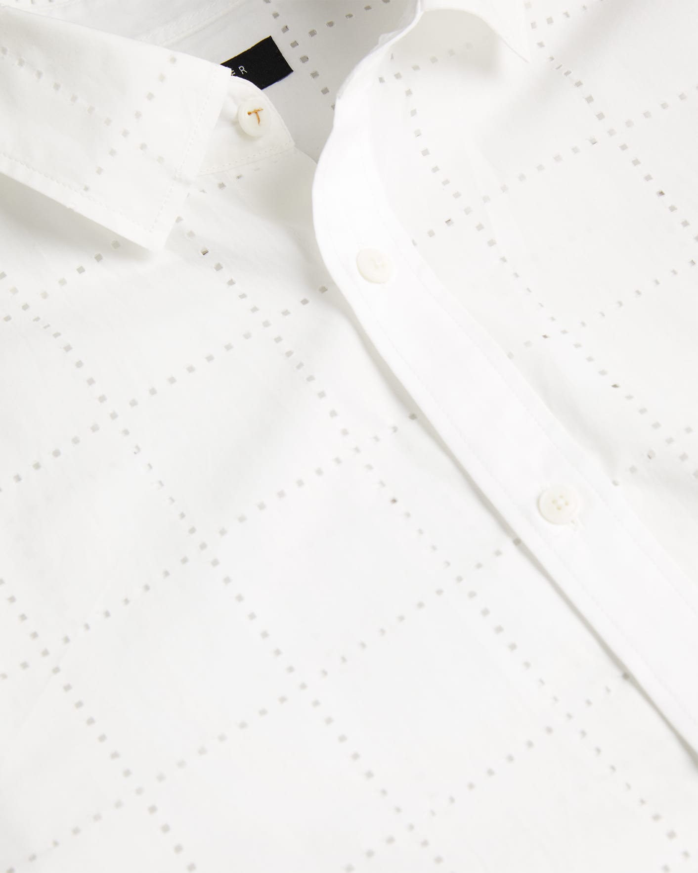 White Short Sleeve Perforated Check Shirt Ted Baker