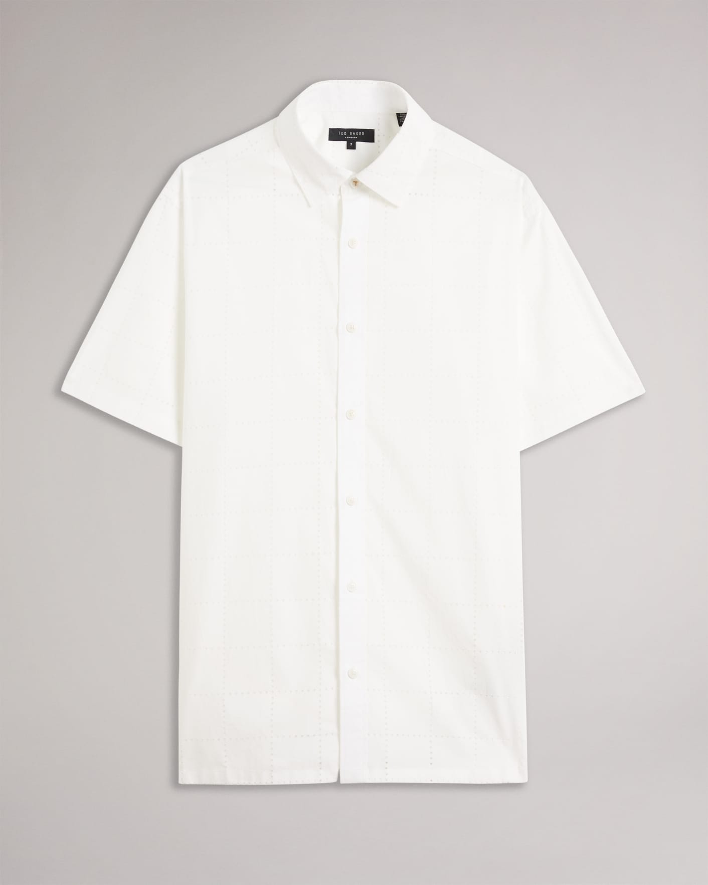 White Short Sleeve Perforated Check Shirt Ted Baker