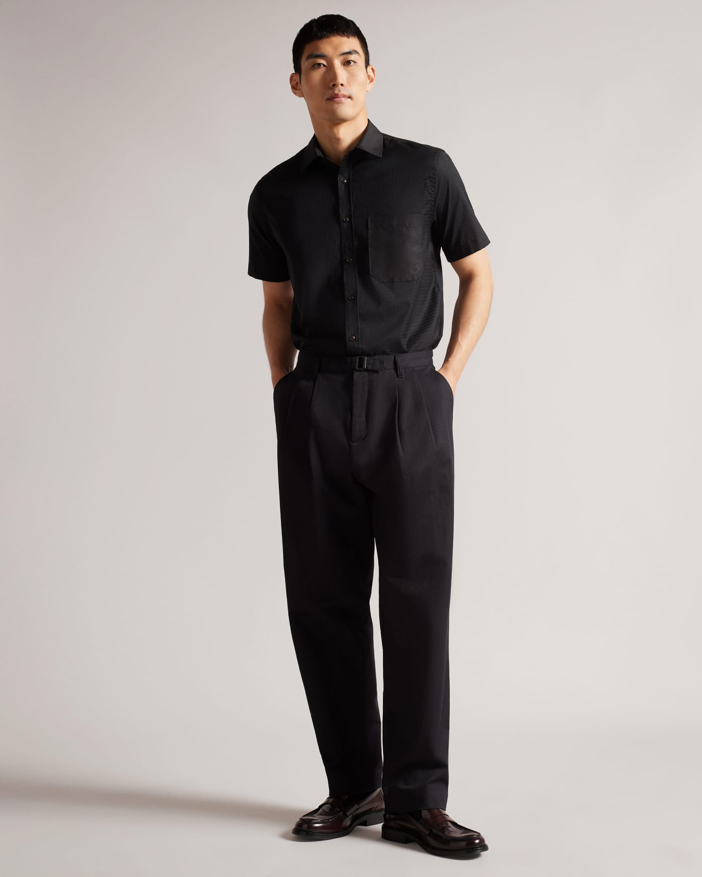Black Short Sleeve Contrast Texture Shirt Ted Baker