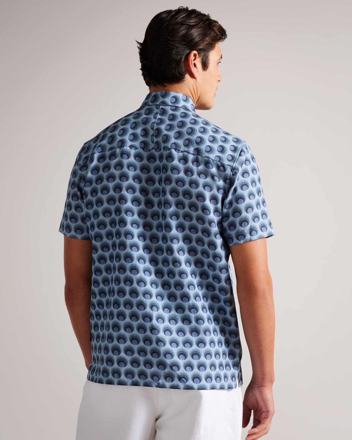 Light Blue Short Sleeve Retro Spot Print Shirt Ted Baker