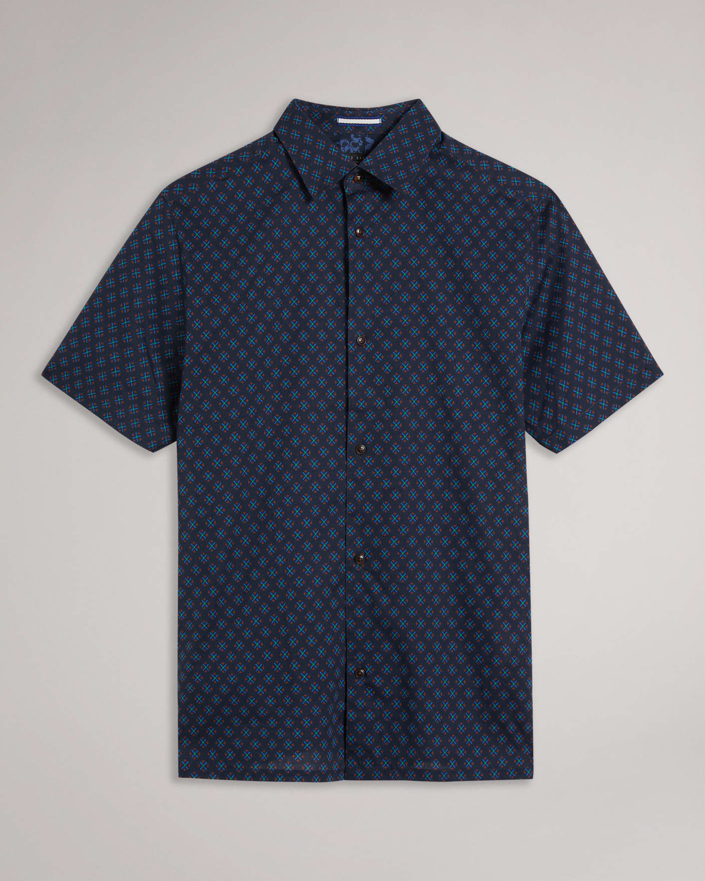 Navy Short Sleeve Geometric Print Shirt Ted Baker