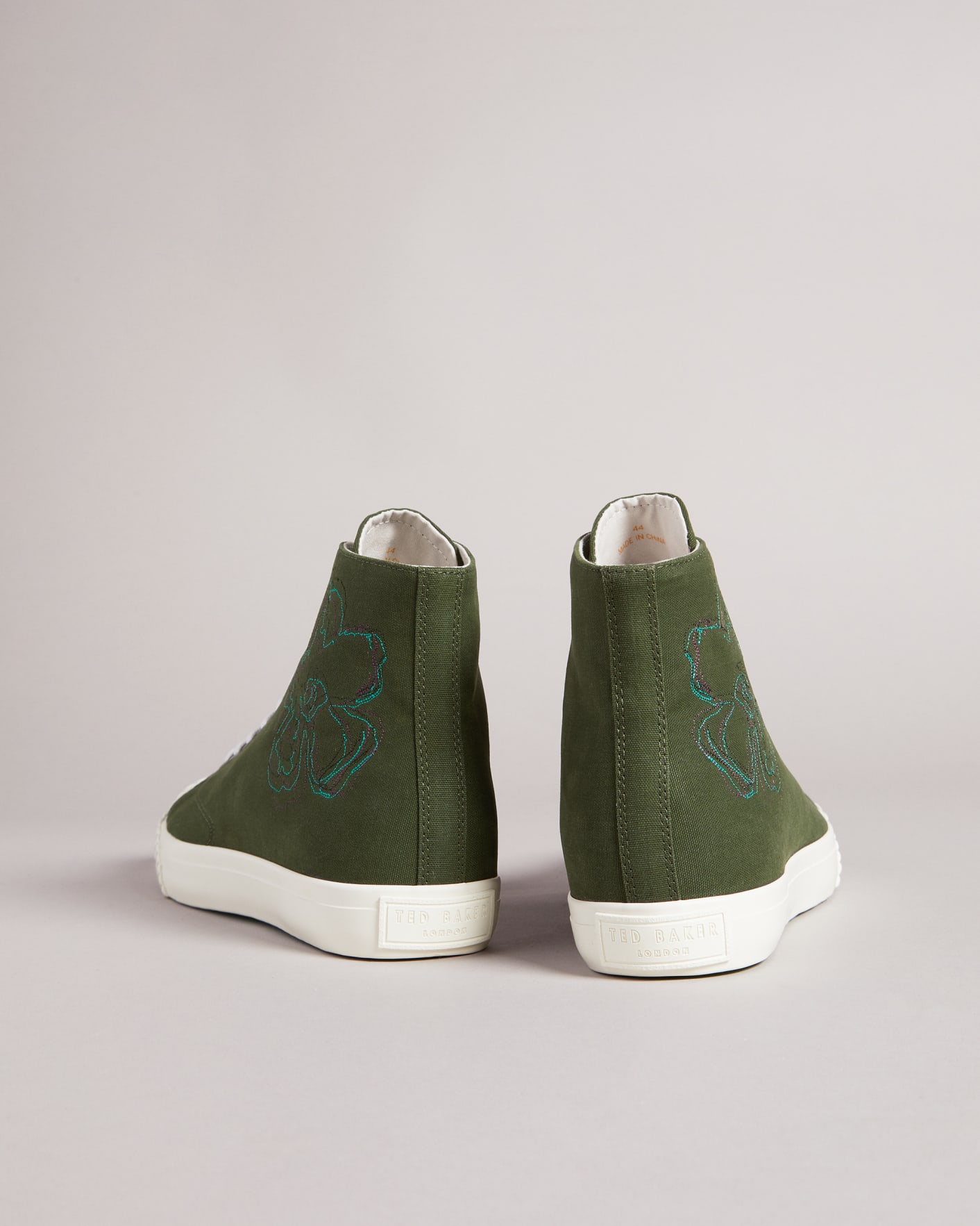 Khaki Magnolia Embroidered High-Top Sneaker Ted Baker