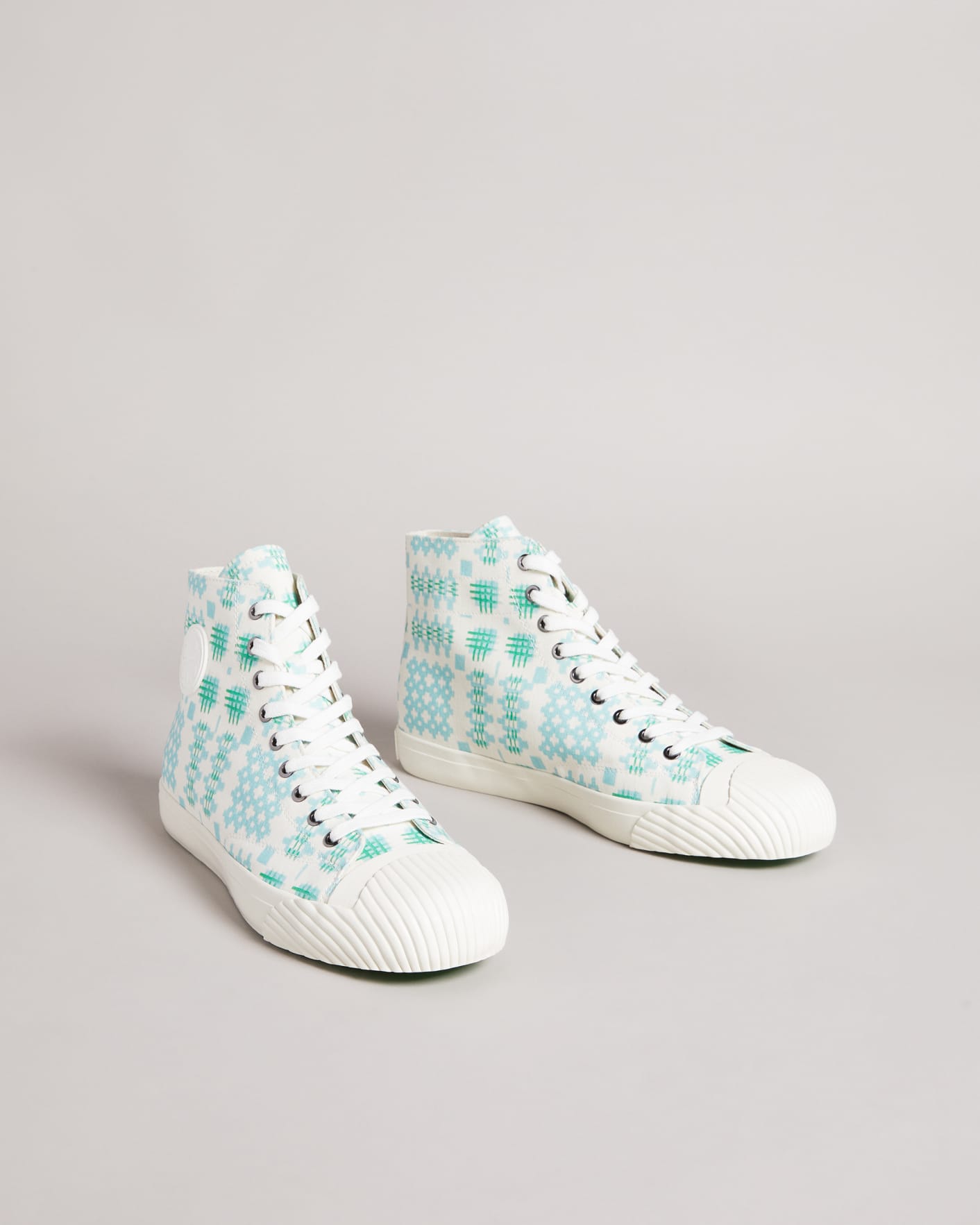 White Printed Canvas High-Top Sneaker Ted Baker