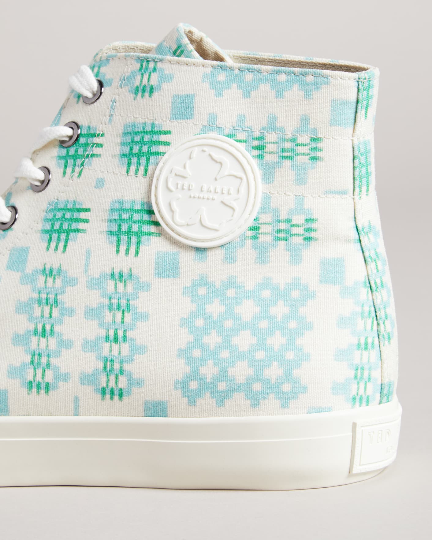White Printed Canvas High-Top Sneaker Ted Baker
