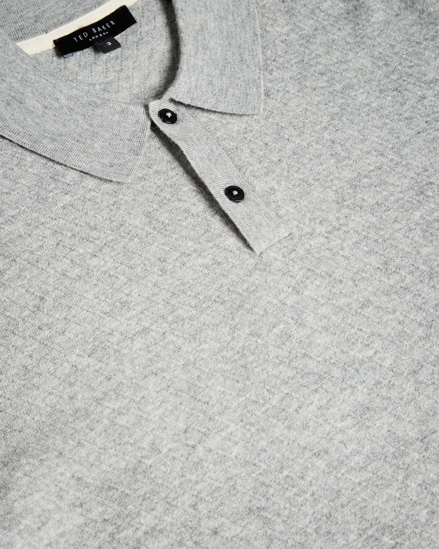 Grey-Marl LS Knitted Textured Polo Ted Baker