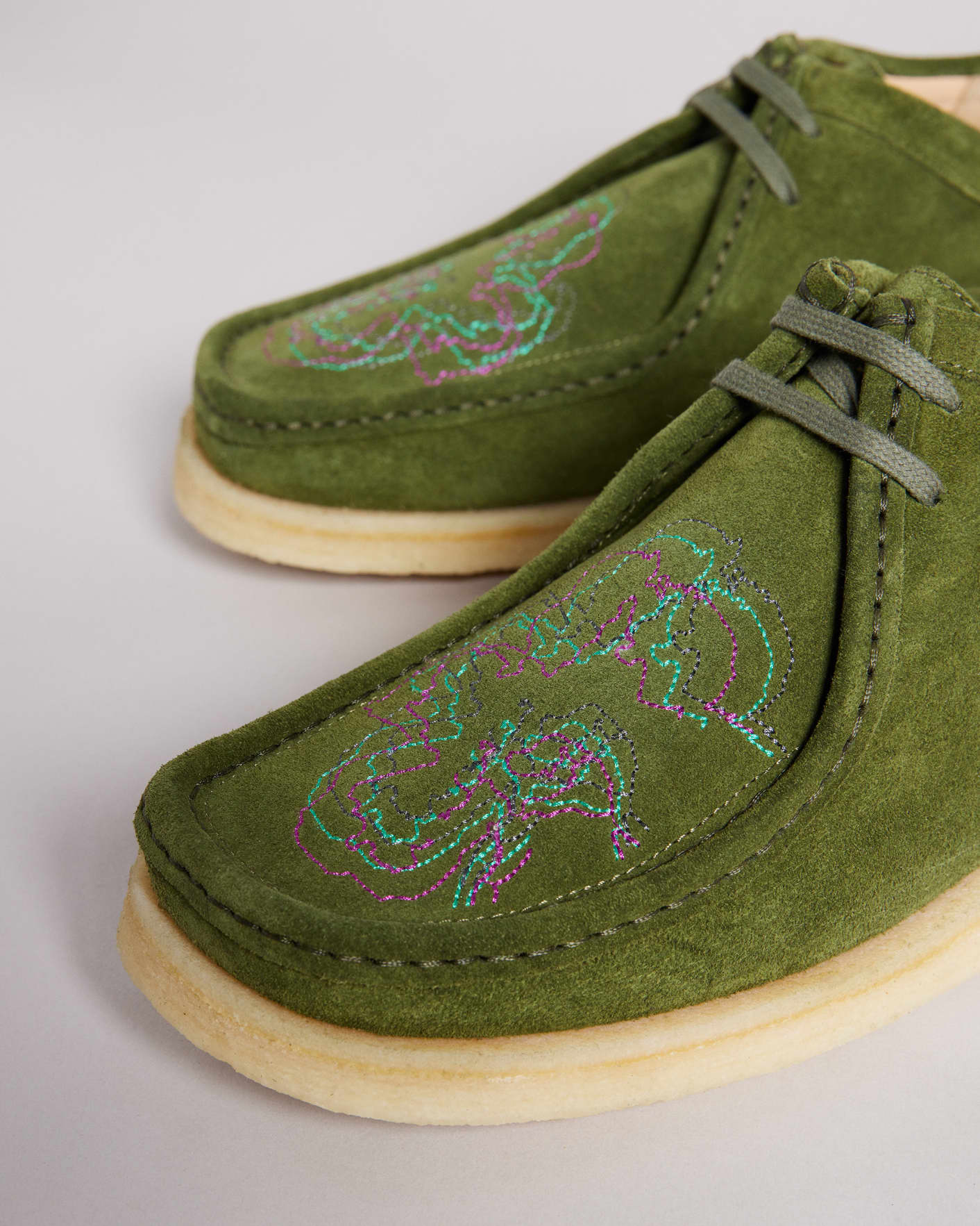 Dark Green Magnolia Embroidered Suede Shoes Ted Baker