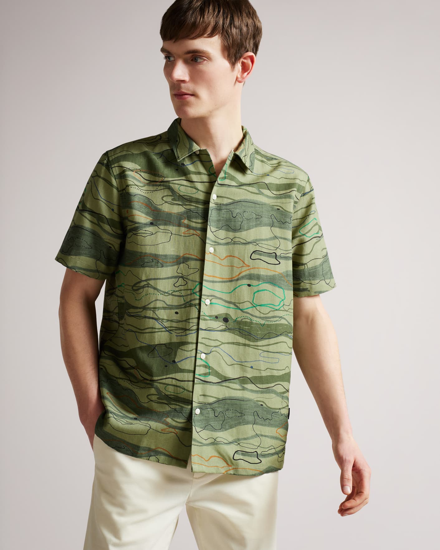Light Green Short Sleeve Wave Print Shirt Ted Baker