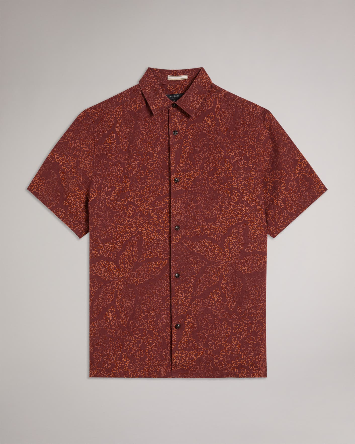 Maroon Short Sleeve Coral Print Shirt Ted Baker